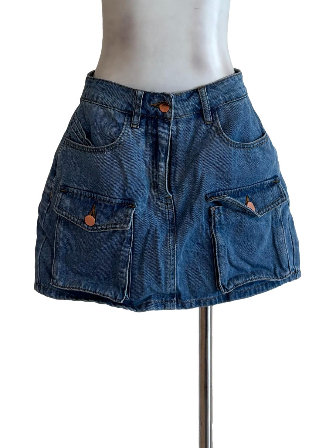 Denim Mini Cargo Skirt