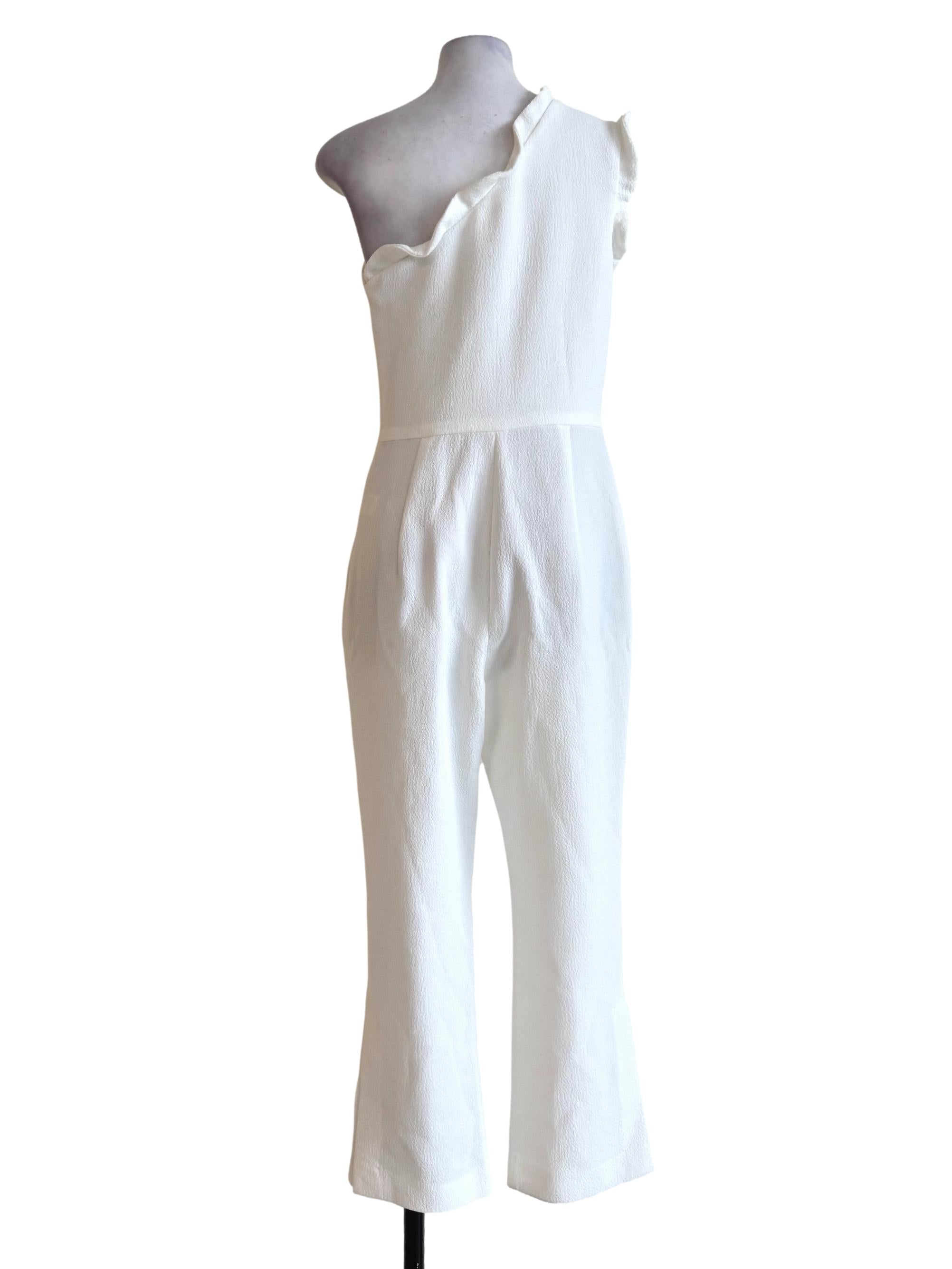 Snow White Crumpled One Shoulder Jumpsuit