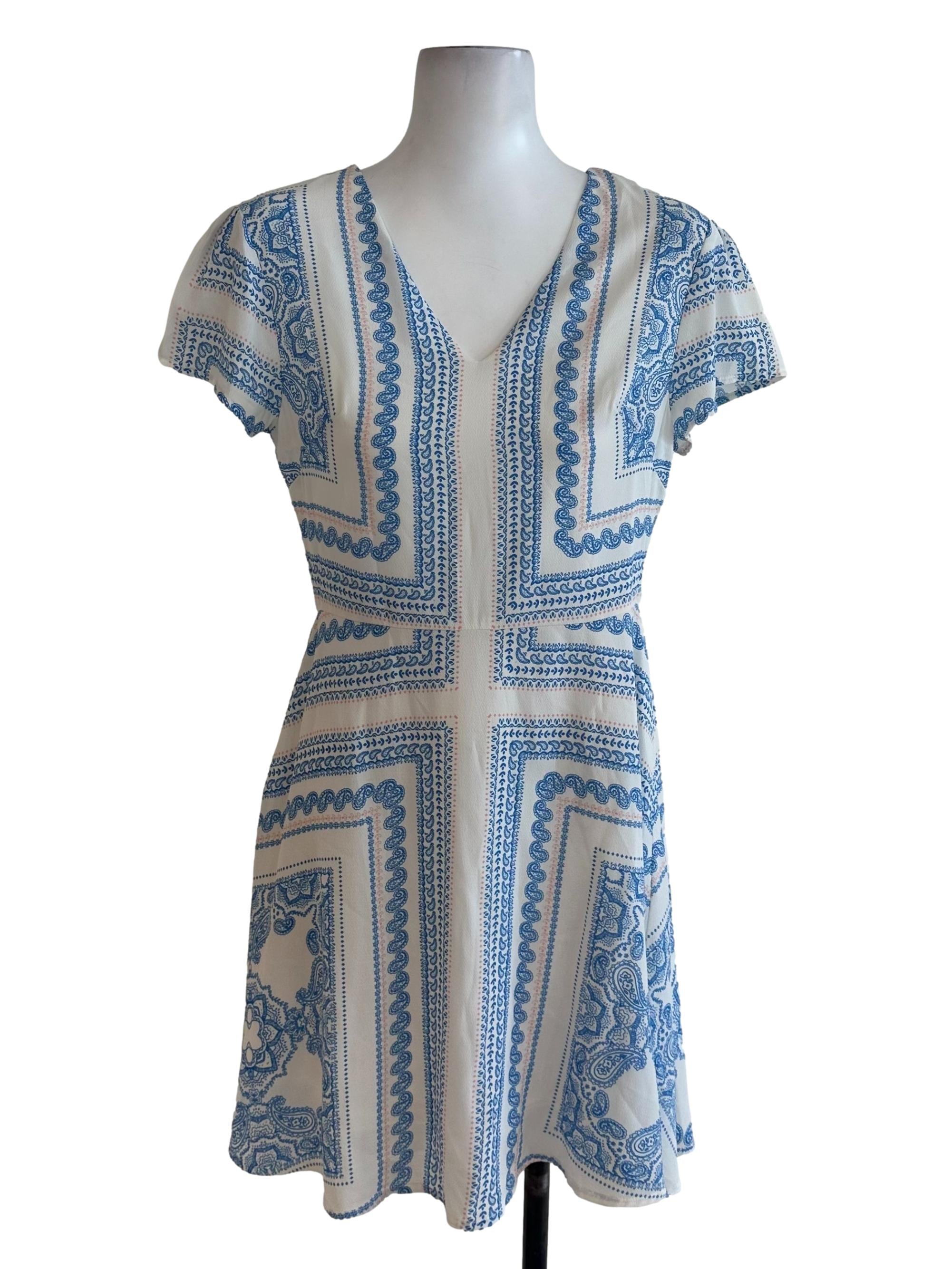 White Blue Pattern Dress