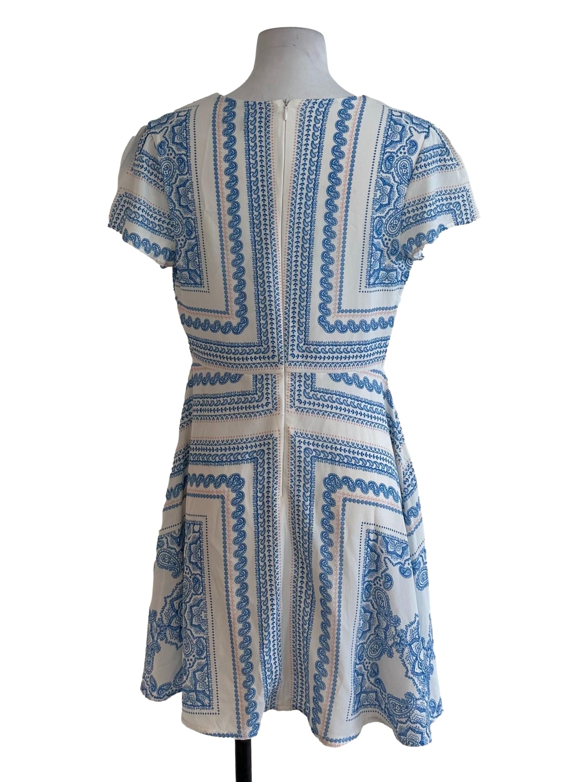 White Blue Pattern Dress