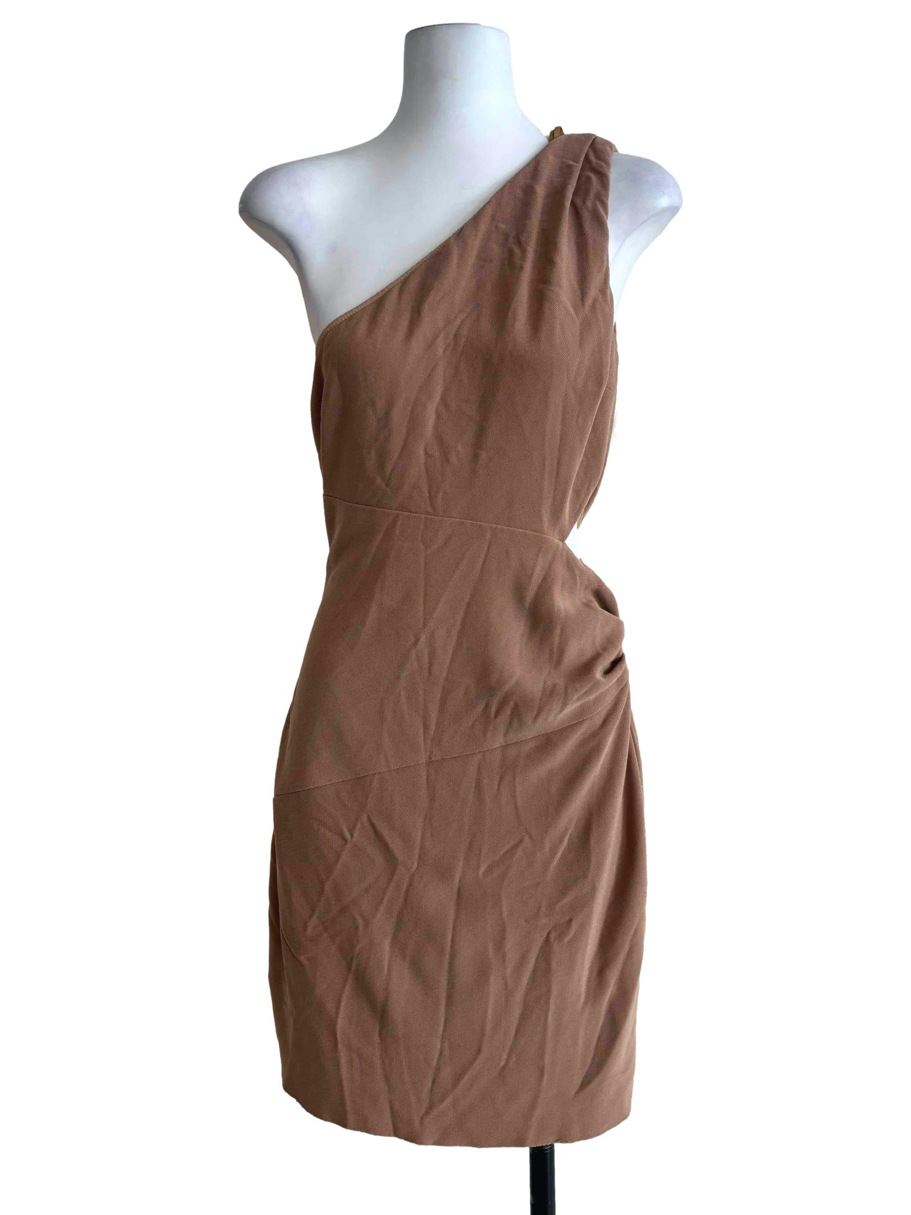 Buff Brown Asymmetrical Sheath Dress