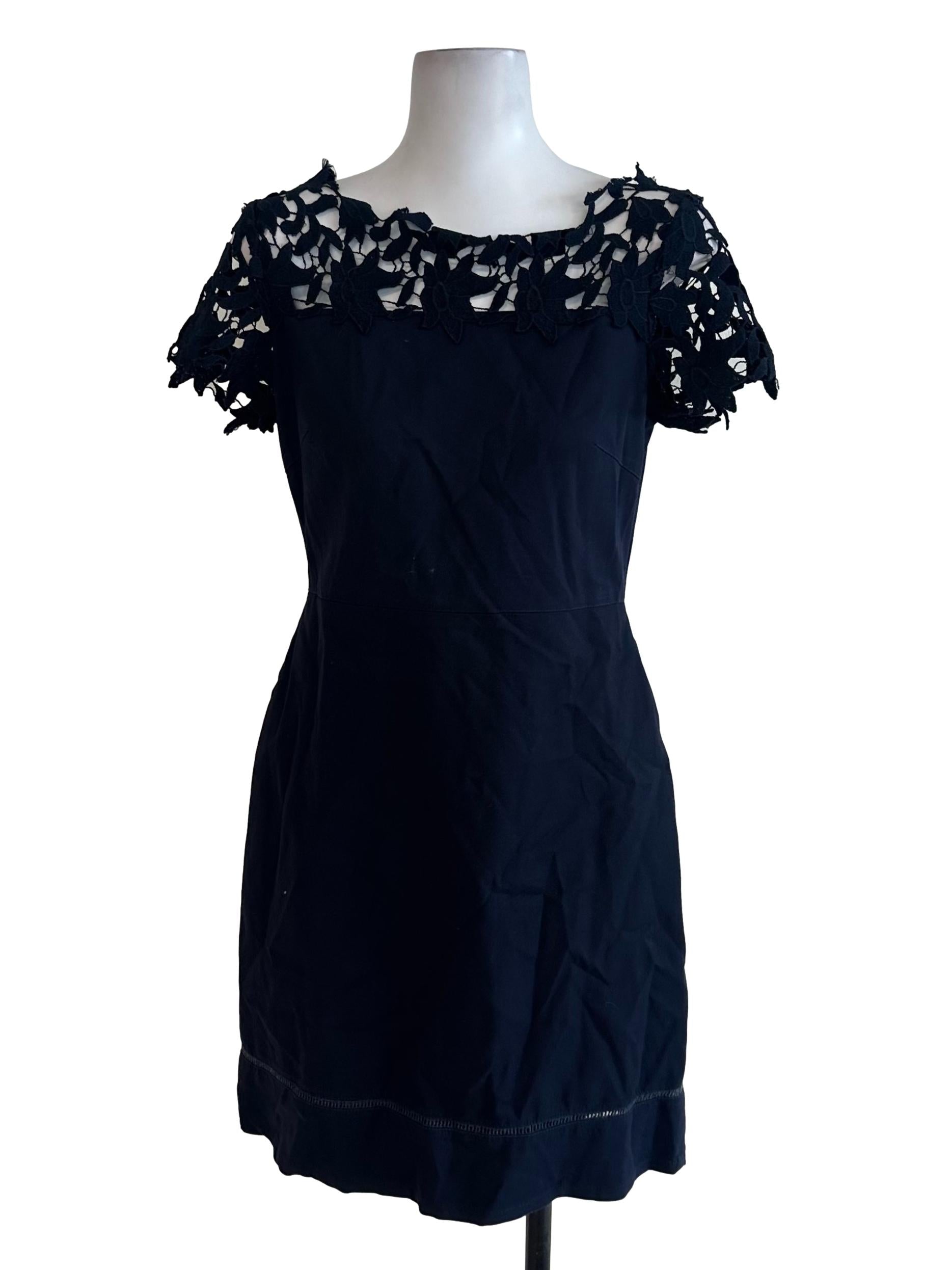 Navy Blue Plain Lace Dress
