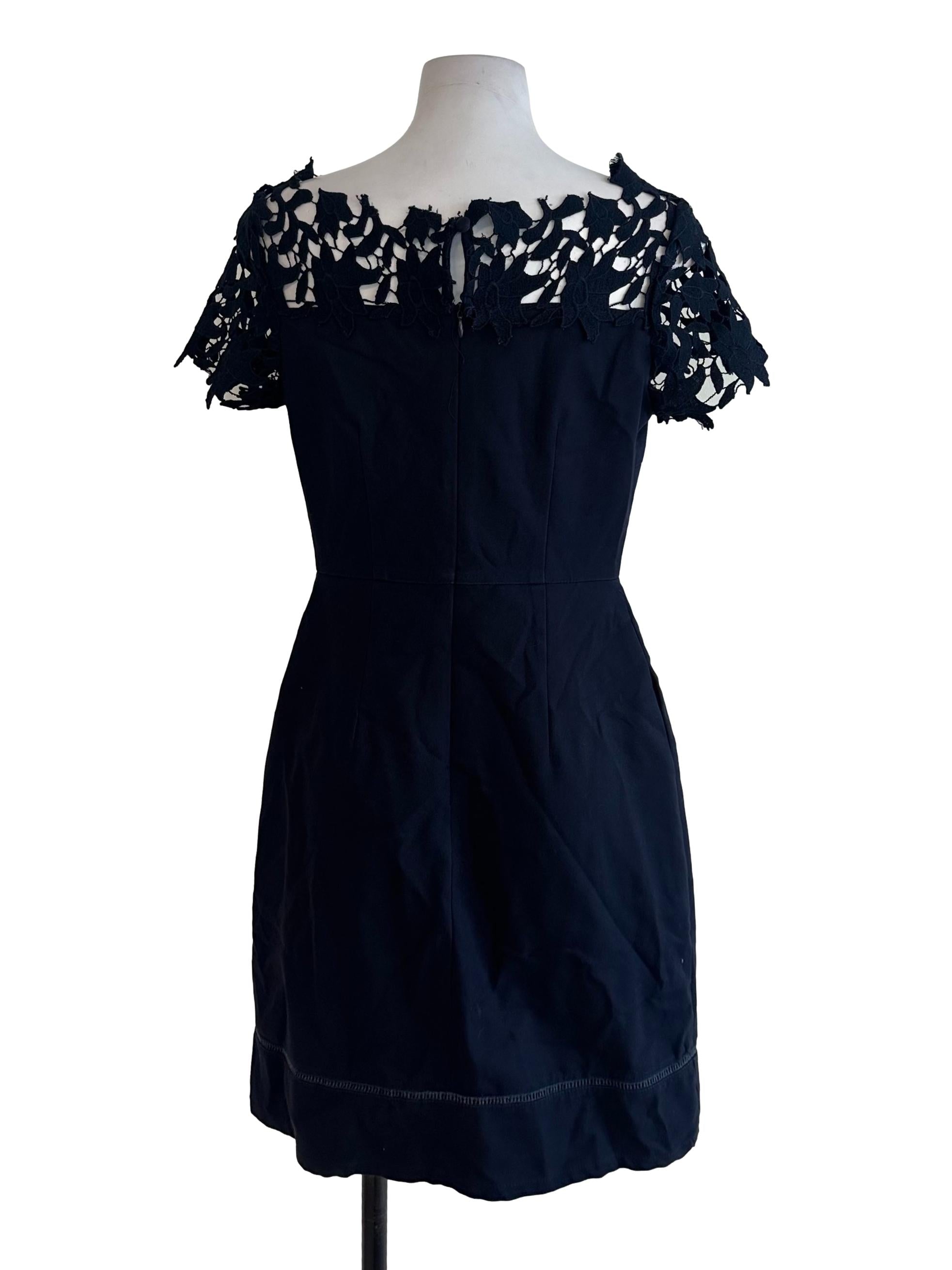 Navy Blue Plain Lace Dress