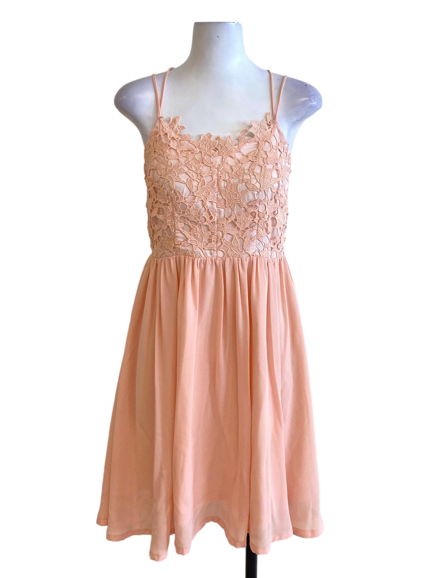 Light Coral Pink Laced Double Spaghetti Strap A-Line Dress