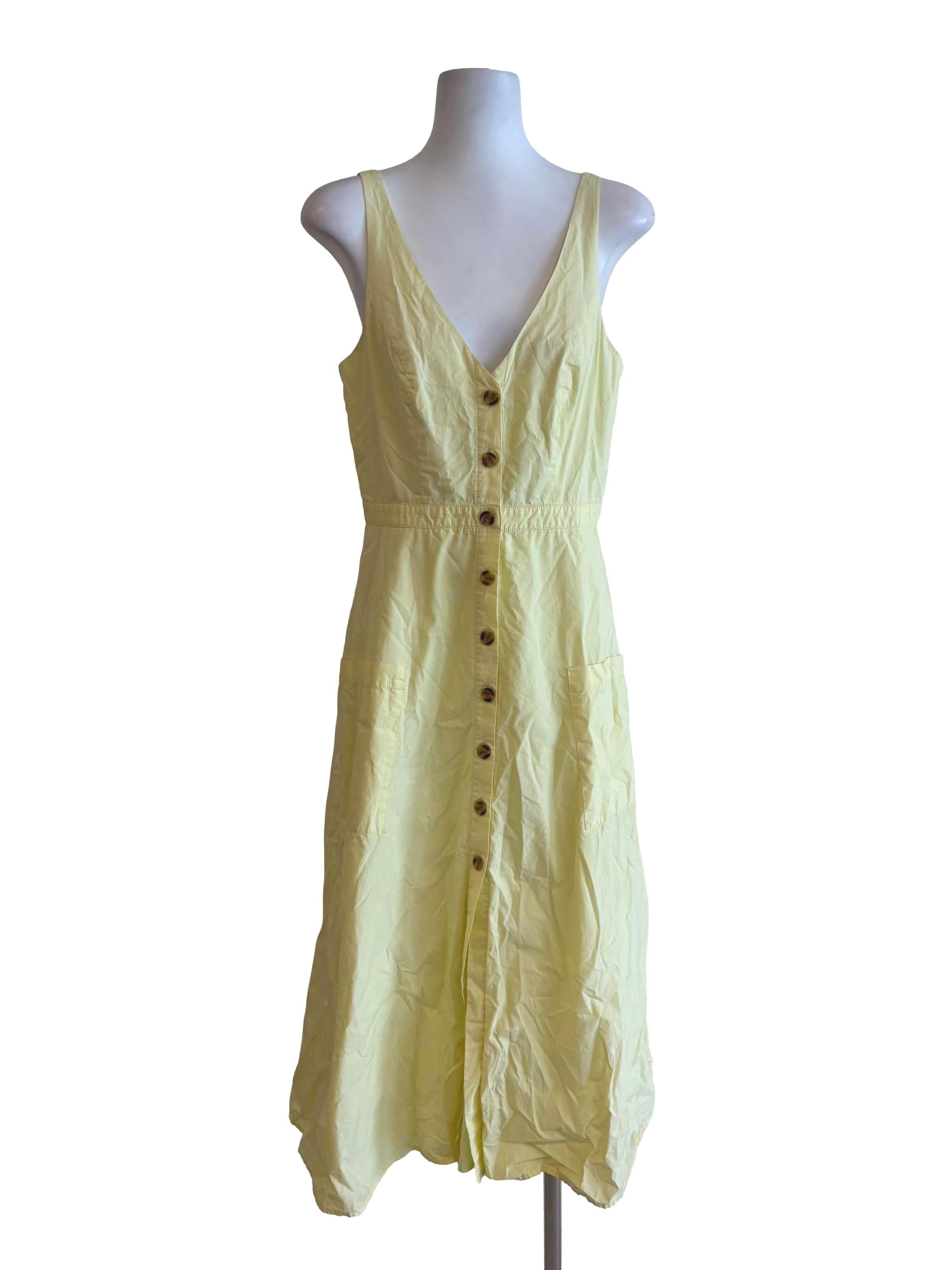 Butter Yellow Cotton Buttoned Dress
