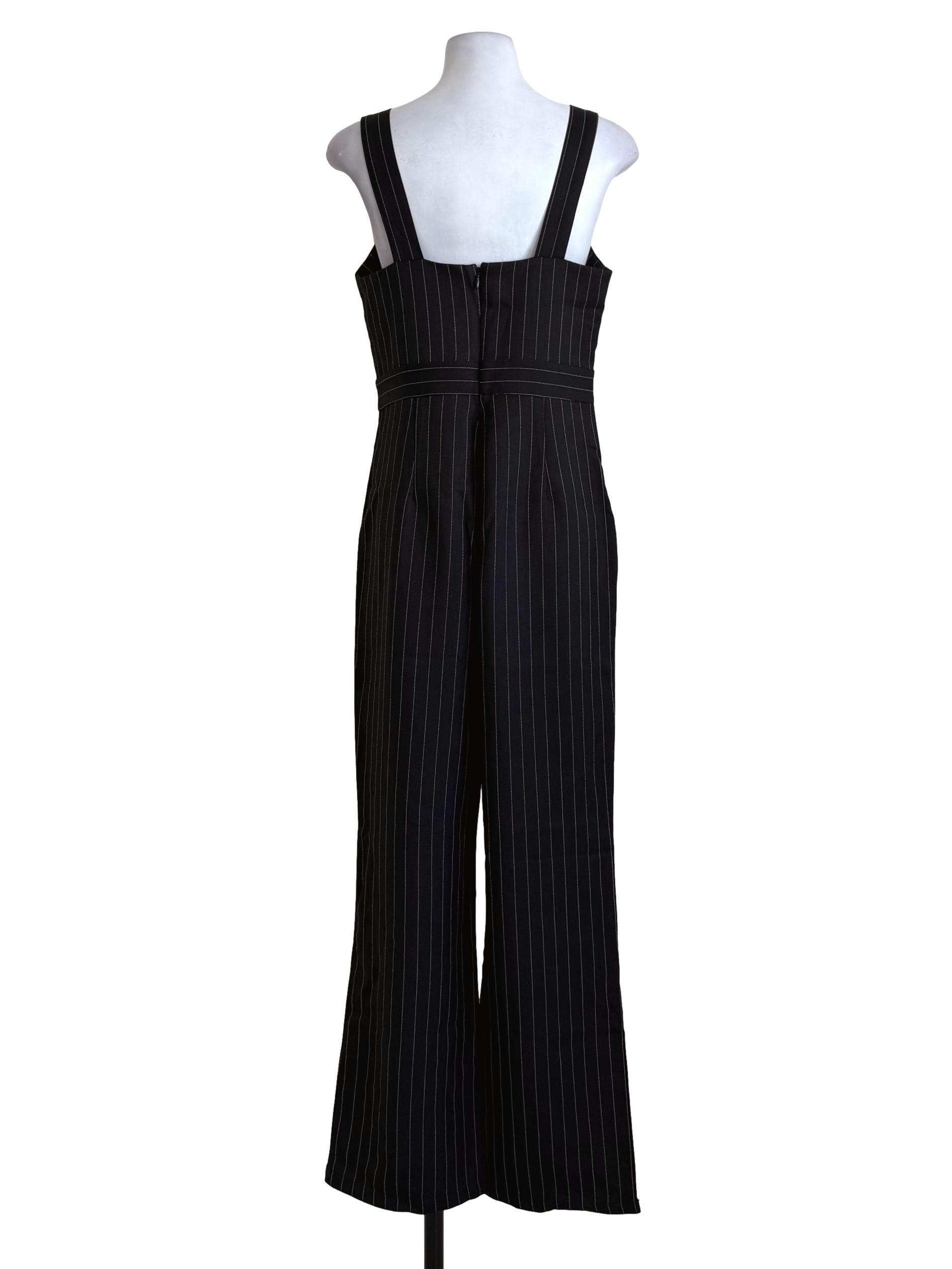 Black Pencil Stripes Jumpsuit