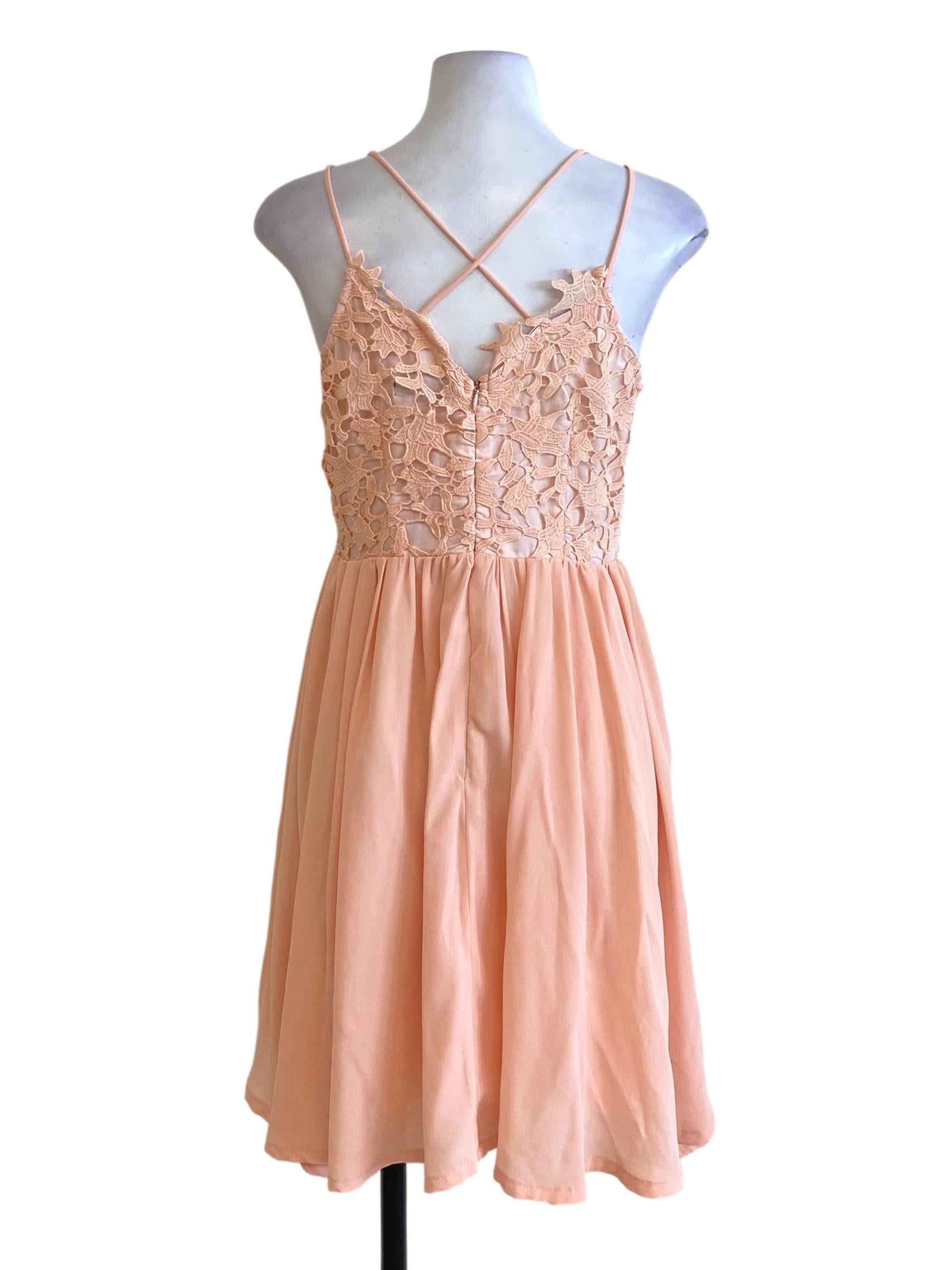 MGP Light Coral Pink Laced Double Spaghetti Strap A-Line Dress