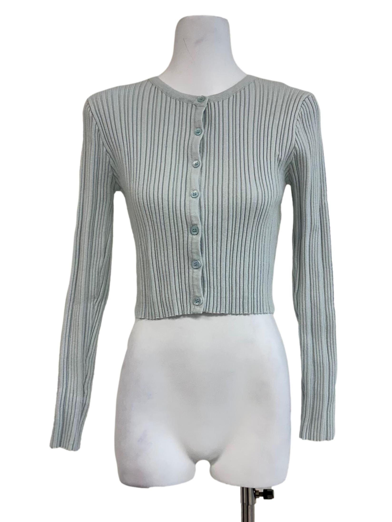 Soft Blue Rib Knit Cardigan