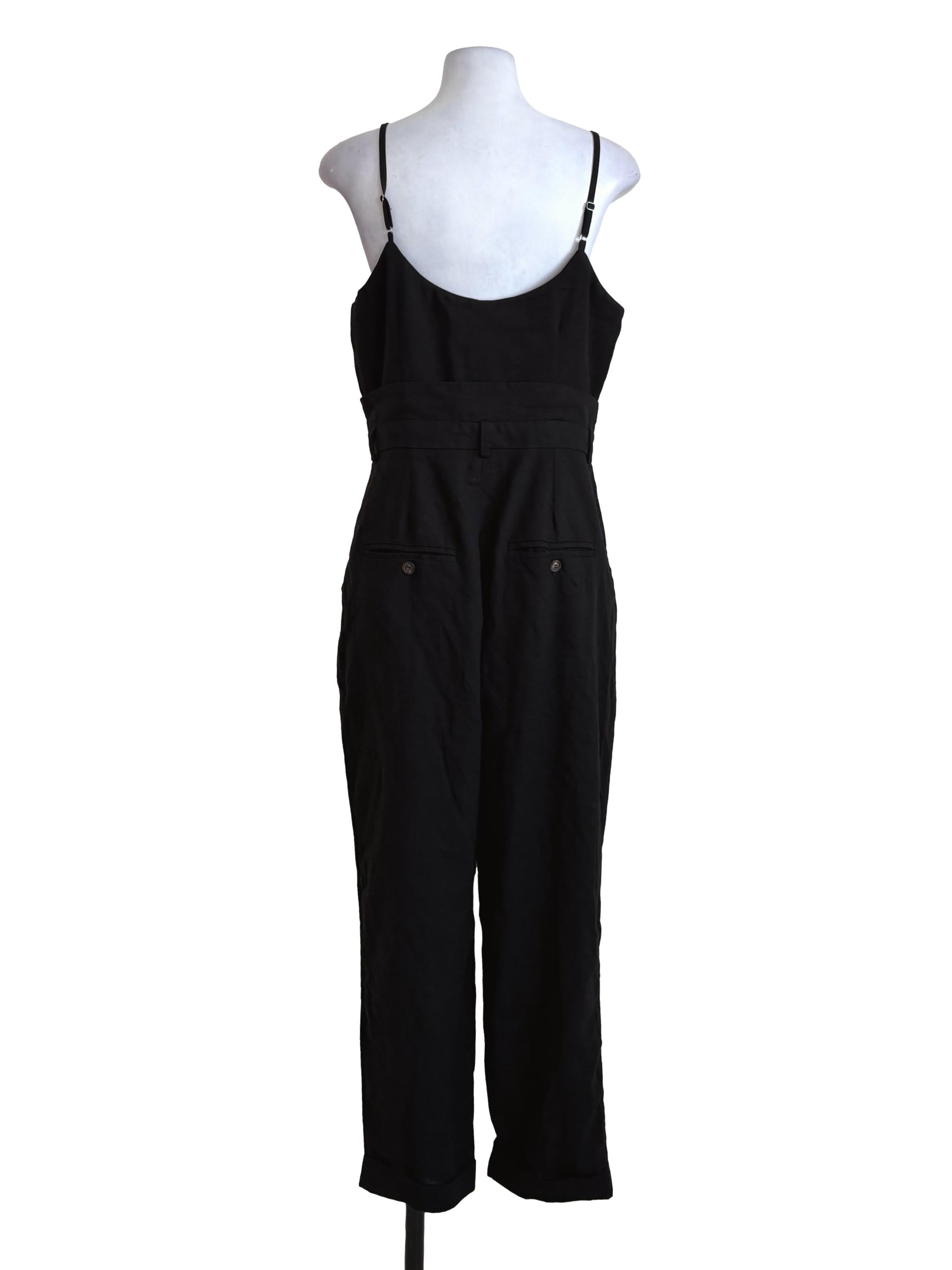Black Button Cuffed Pants Jumpsuit