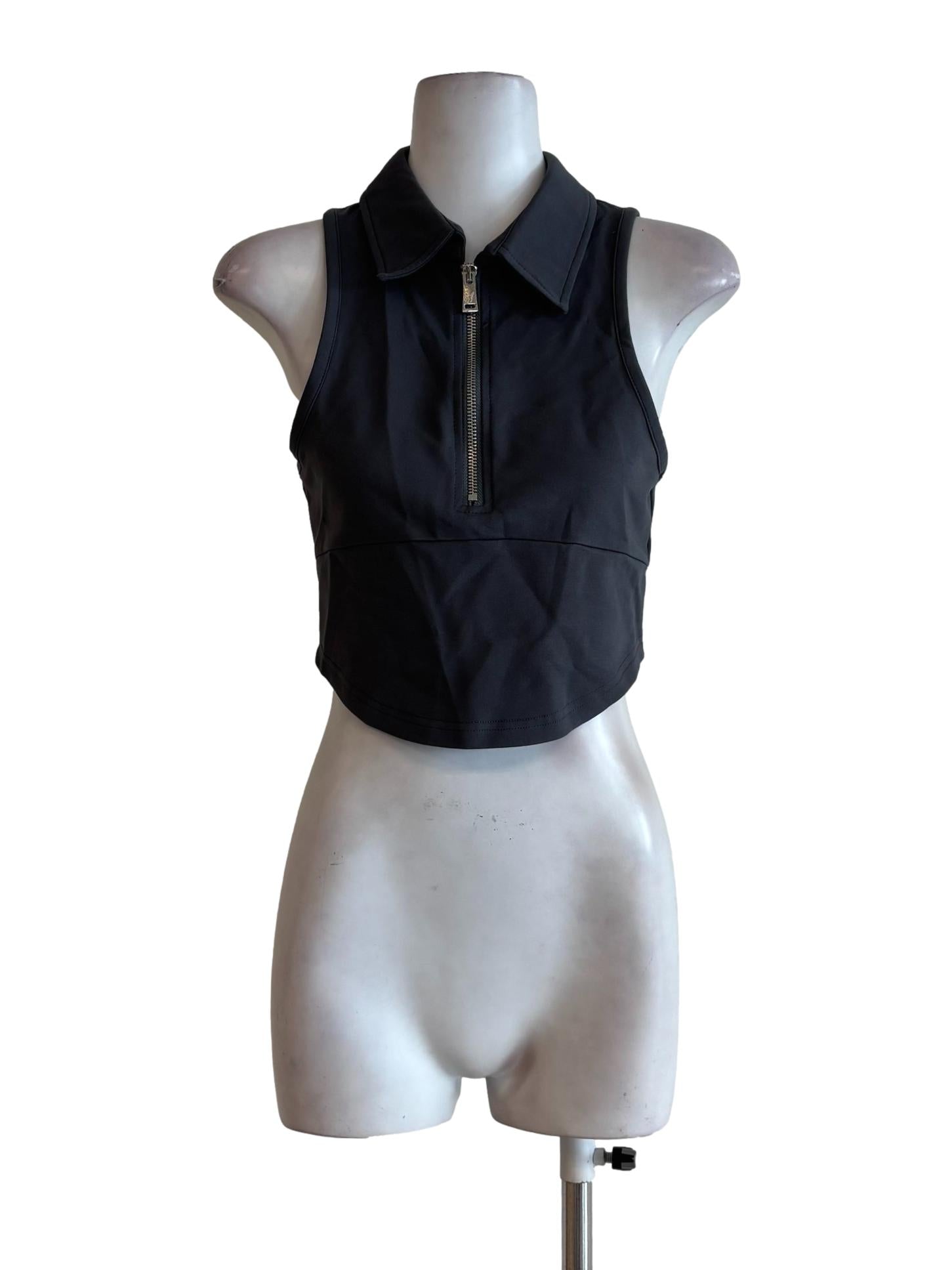 Parisian Grey Sleeveless Collar Top
