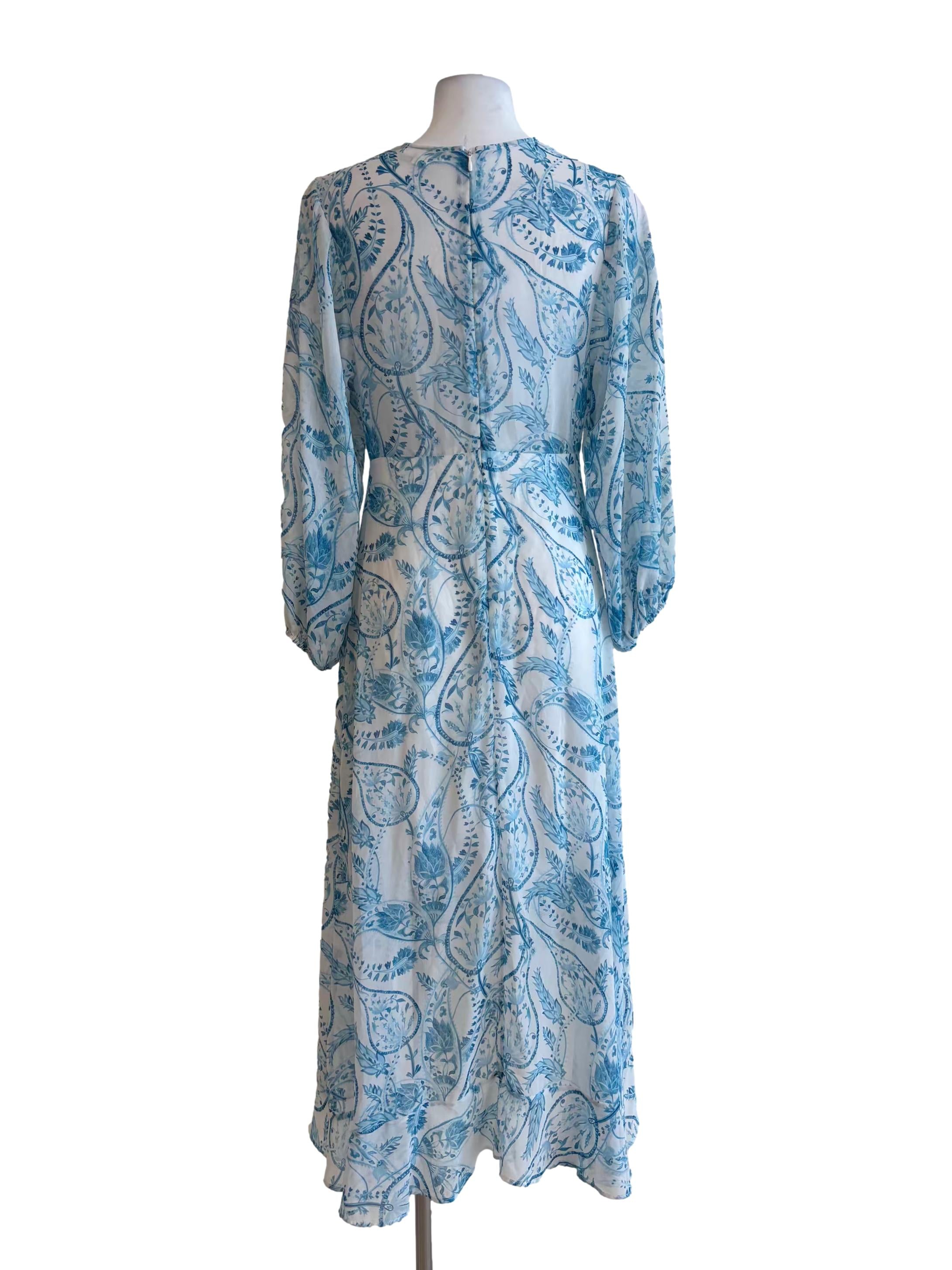 Baby Blue High Low Patterned Chiffon Dress