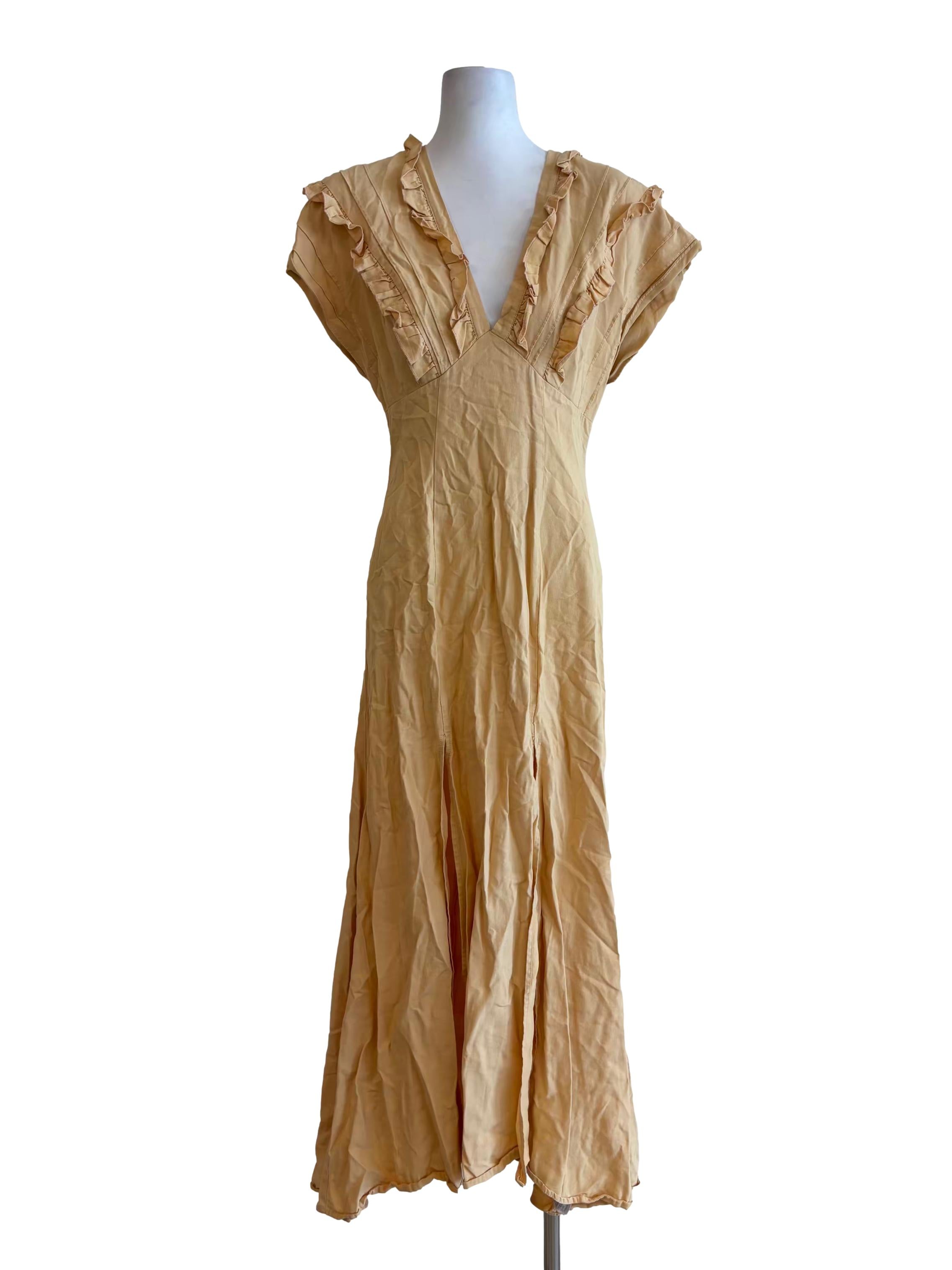 Wheat Fitted Waist Cotton Dress