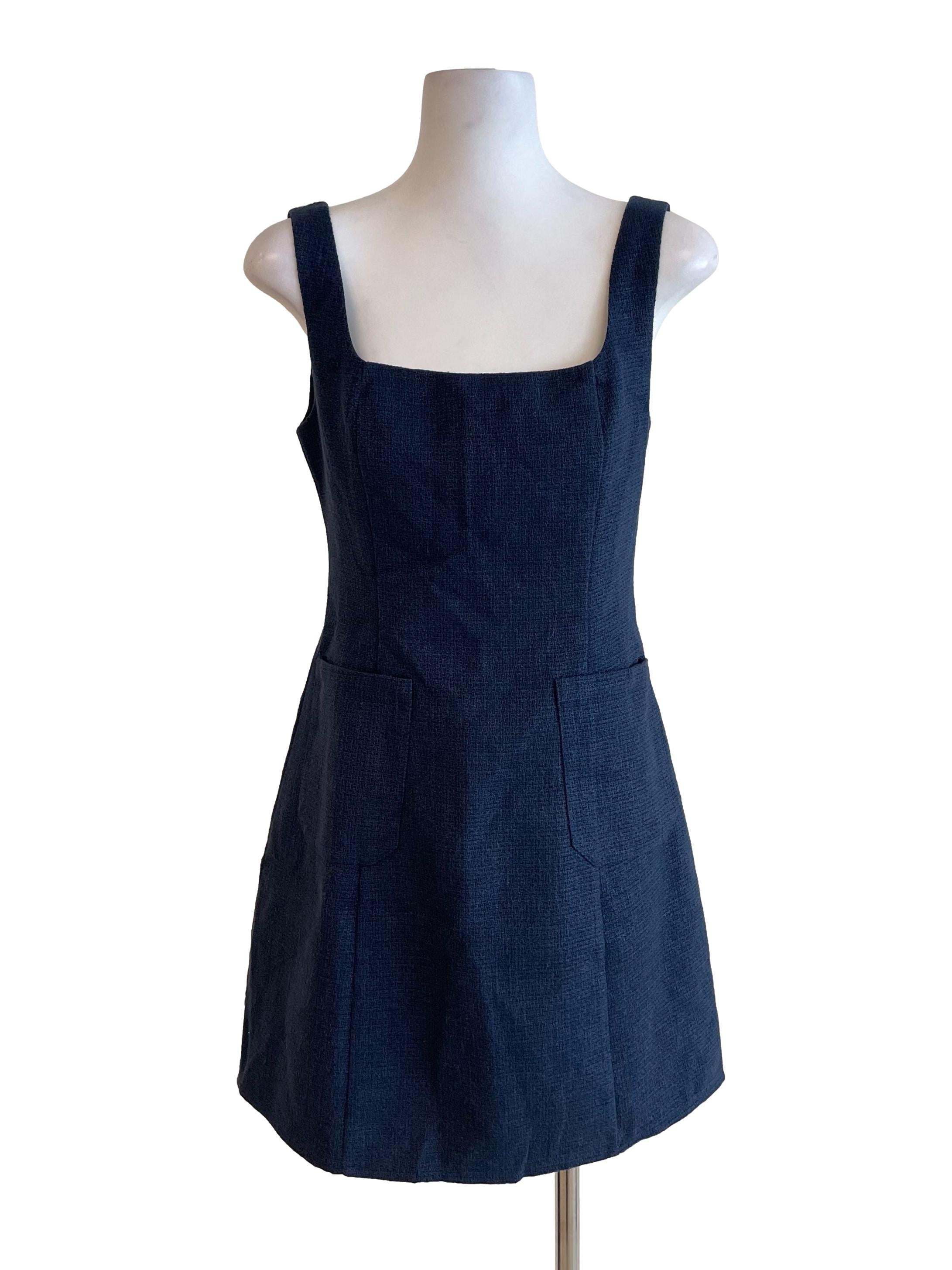 Ash Navy Square Neck A-Line Dress
