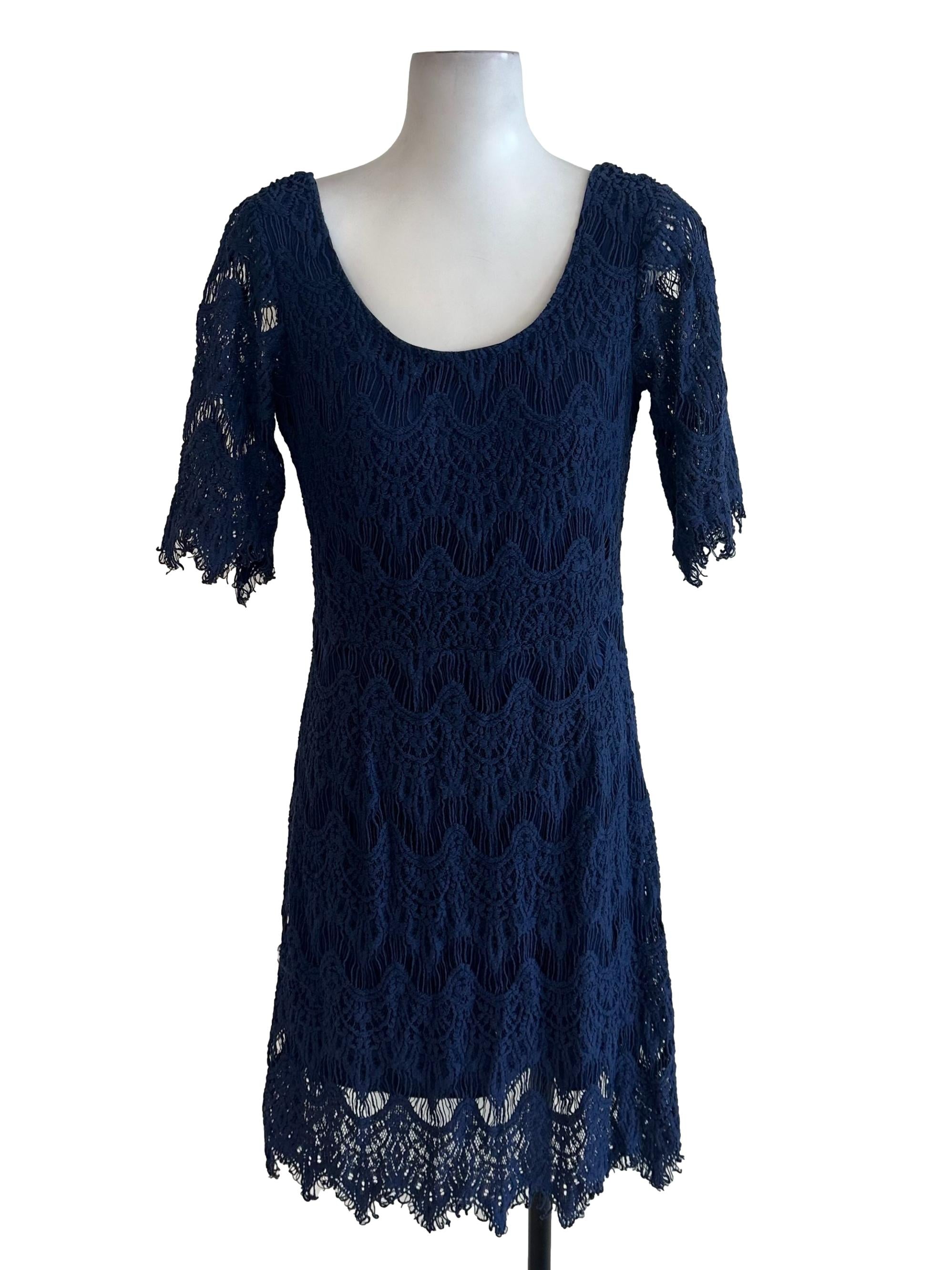 Navy Blue Lace Sleeve Dress