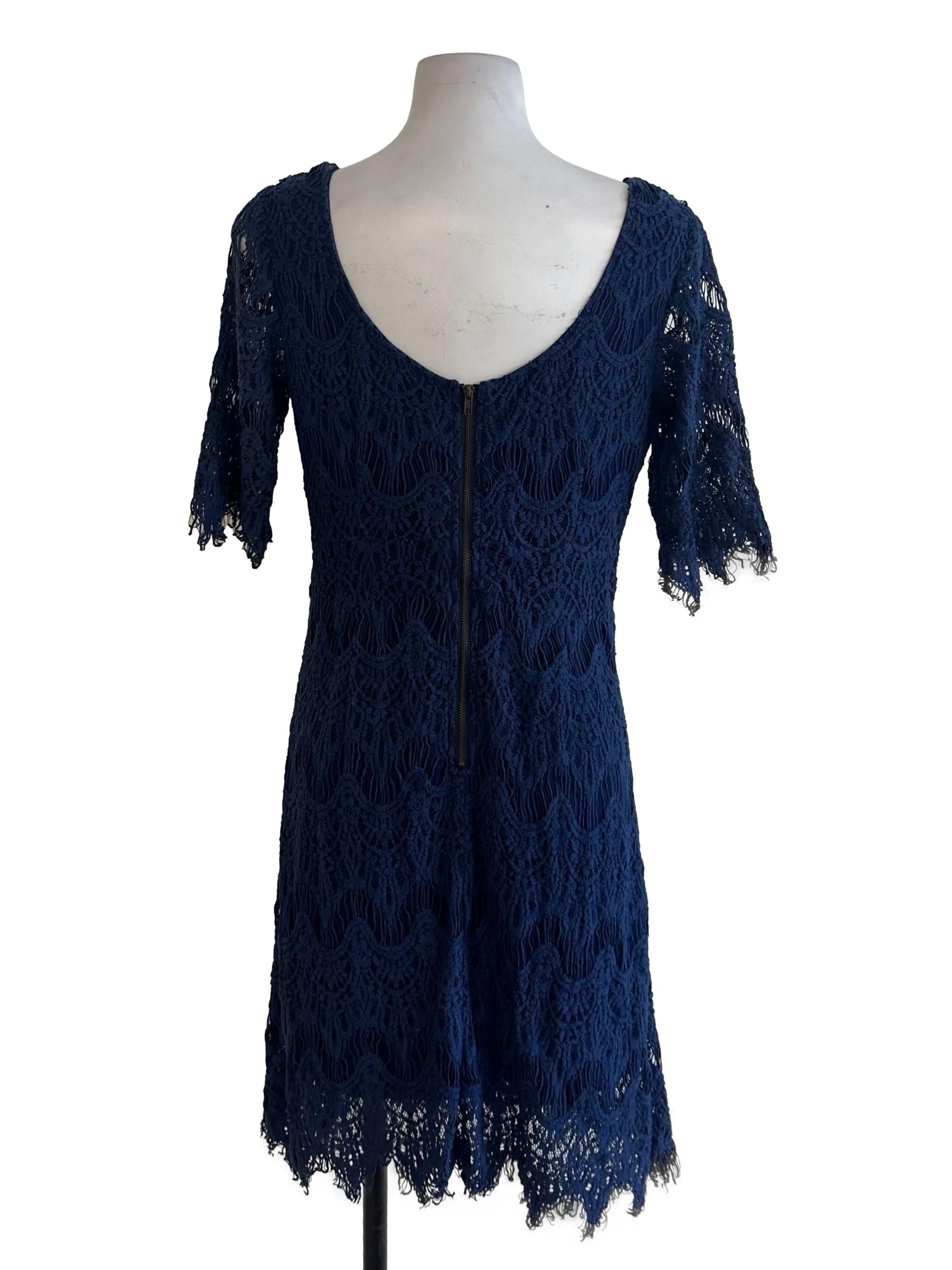 Navy Blue Lace Sleeve Dress
