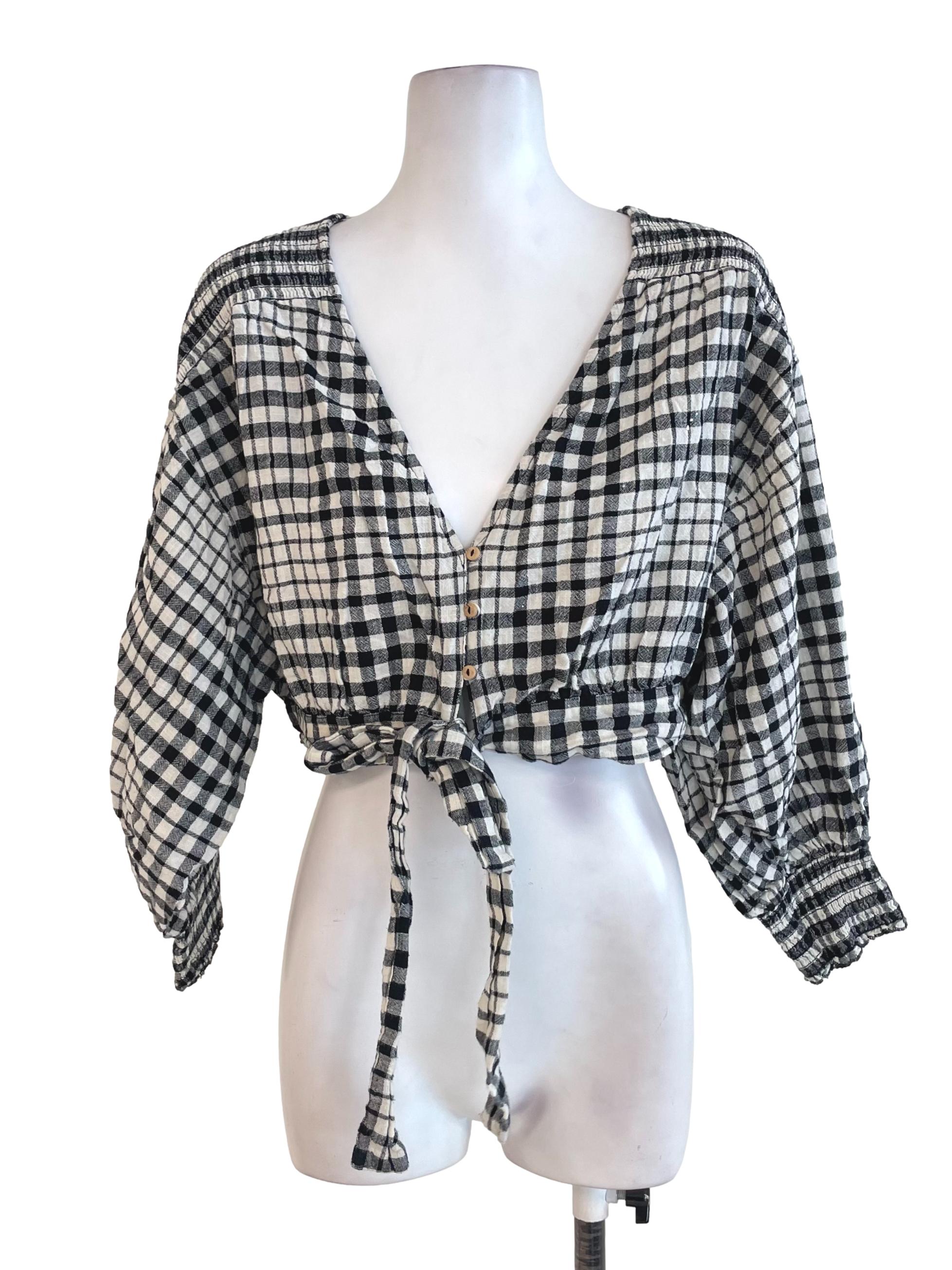 Bone White Gingham Top