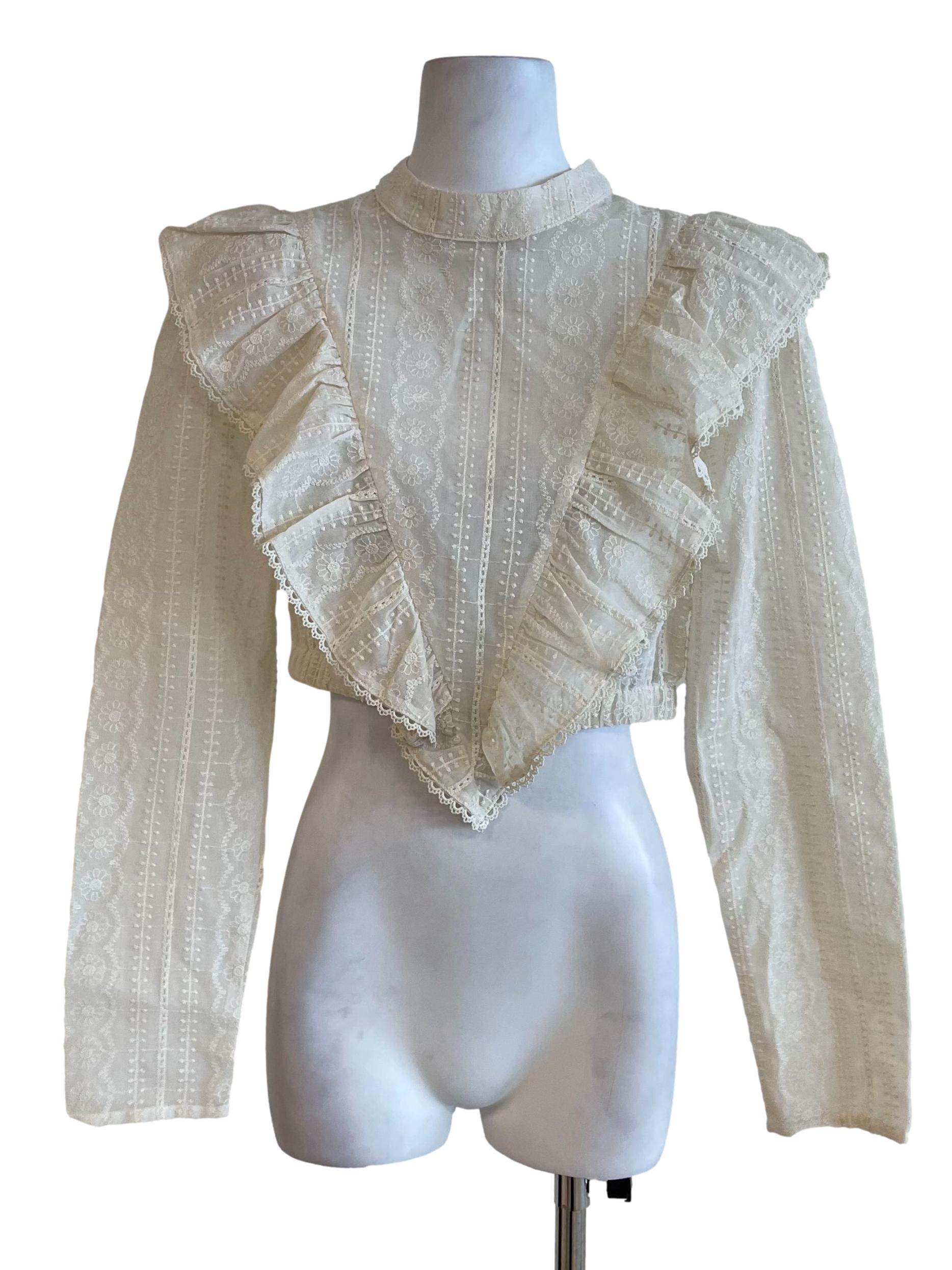 Cream Ruffle Lace Crop Top