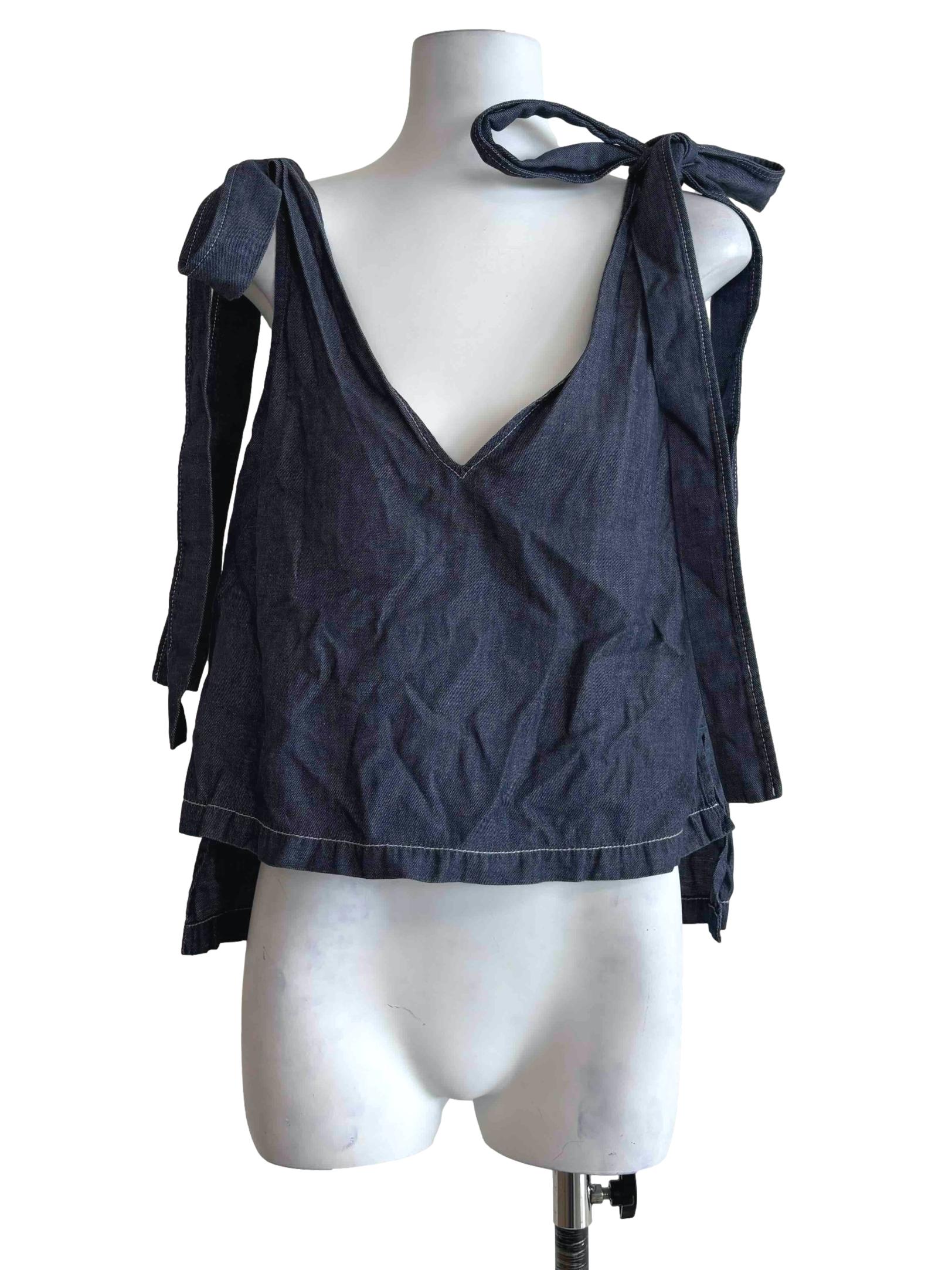Spruce Blue Cotton Ribbon Top