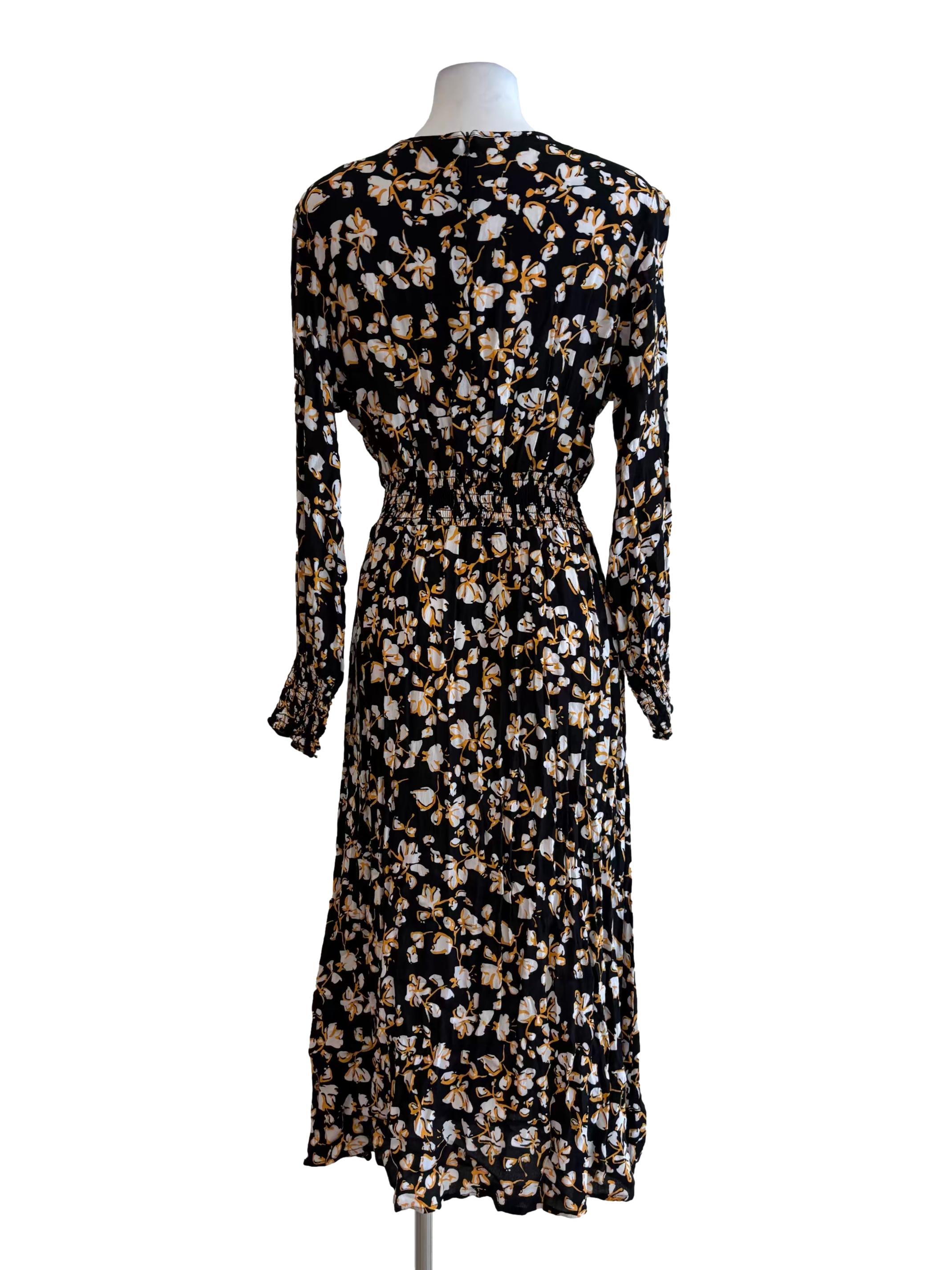 Eerie Black Floral Smocked Waist Dress