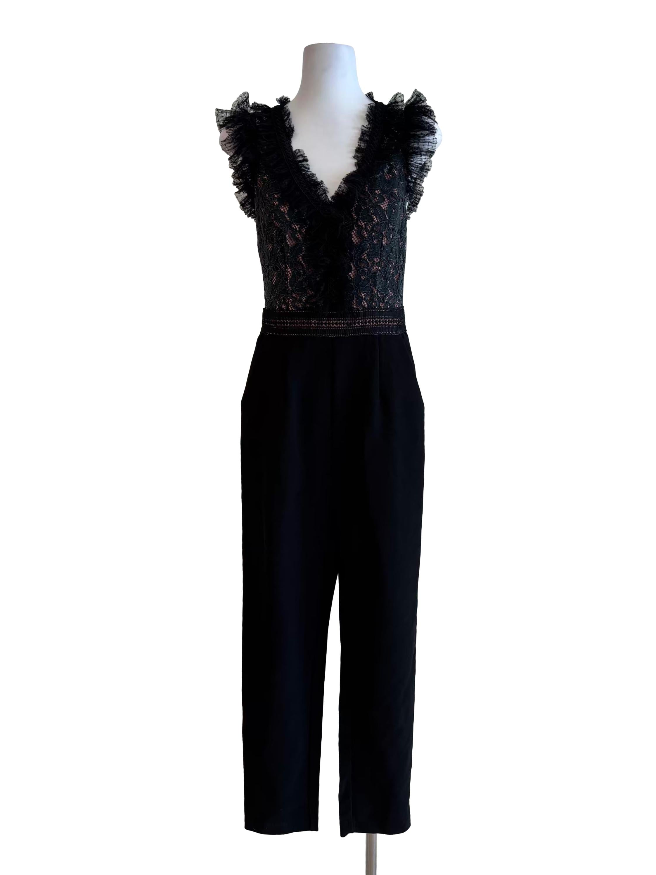 Black Ruffle Lace Bodice Sleeve Jumpsuit