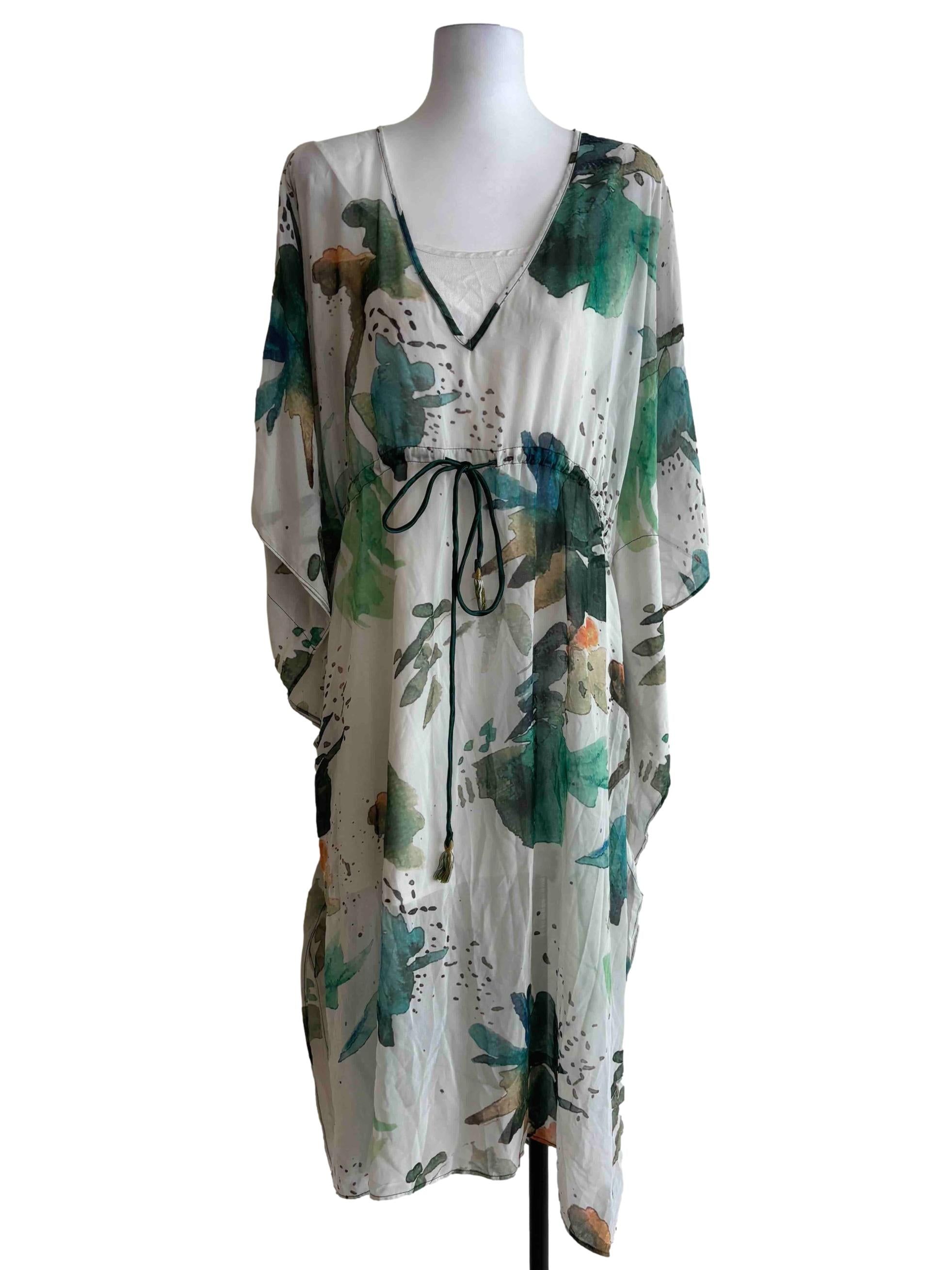 Powder White Printed Kaftan Dress