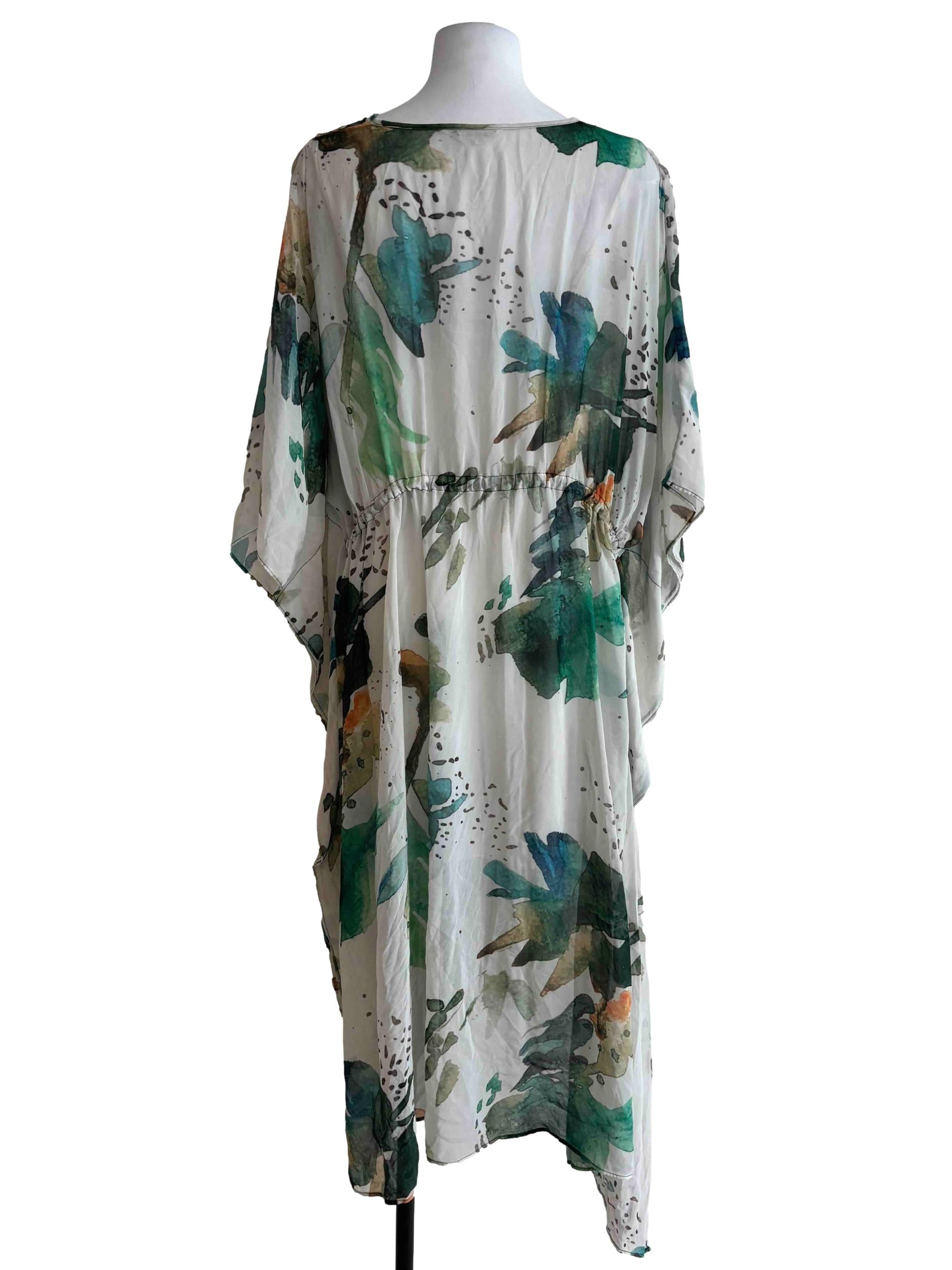 Powder White Printed Kaftan Dress