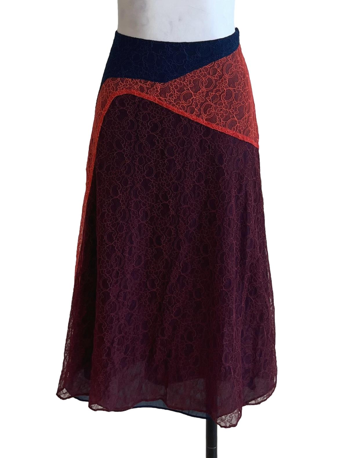 Navy Blue Lace A-Line Skirt