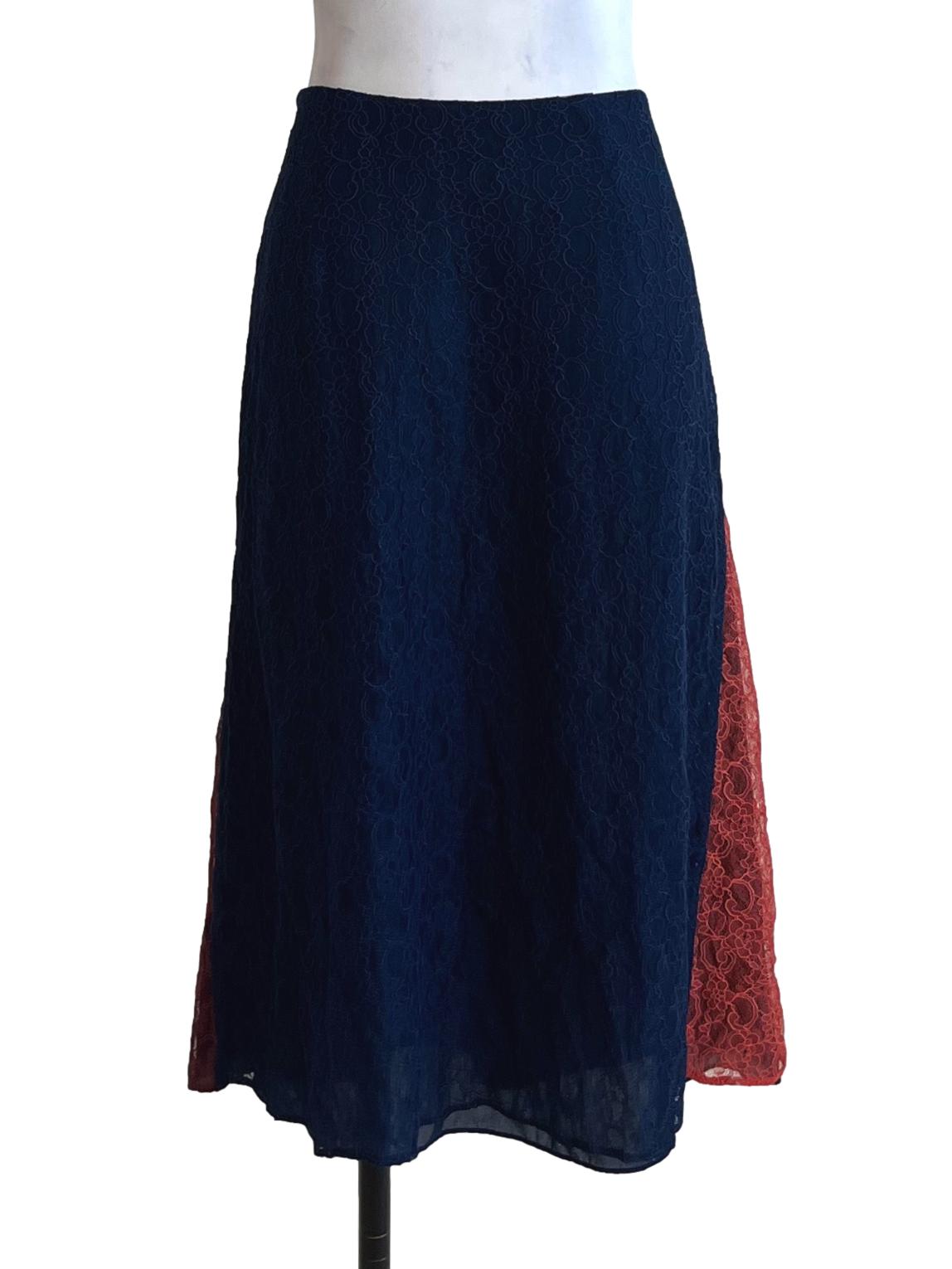 Navy Blue Lace A-Line Skirt