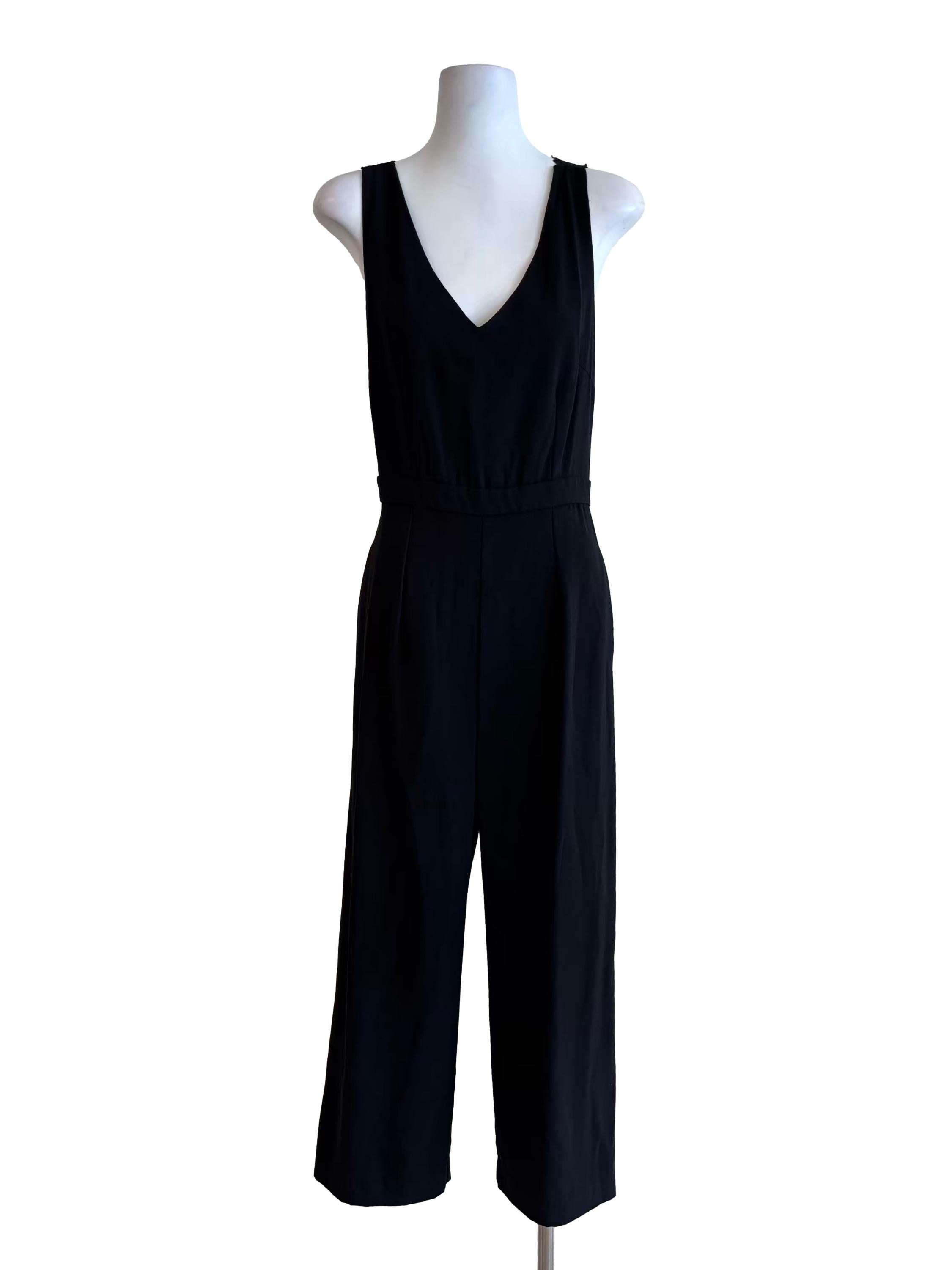 Soft Black V-Neck Lace Strap Jumpsuit