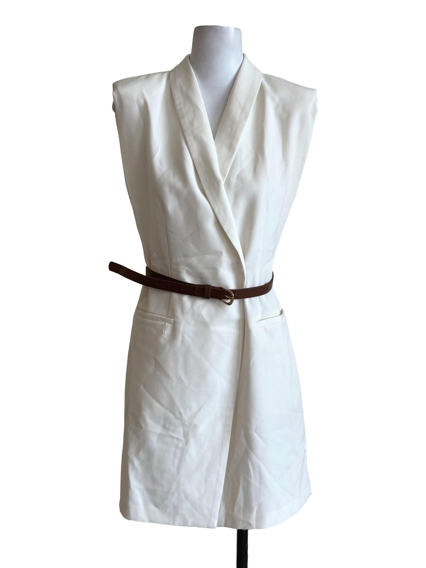 White Belted Sleeveless Dress LB