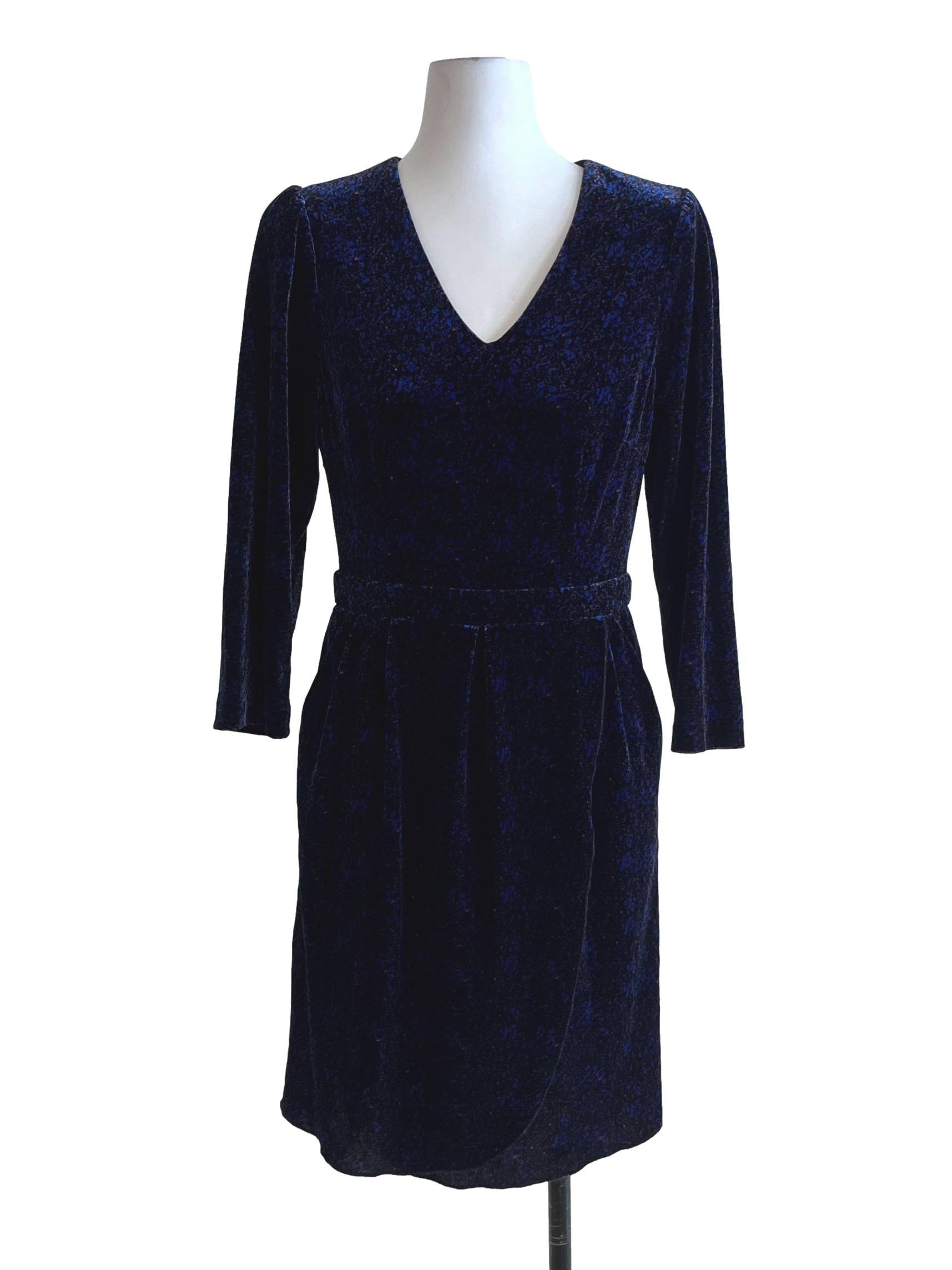 Blue Velvet V-Neckline Empire Dress