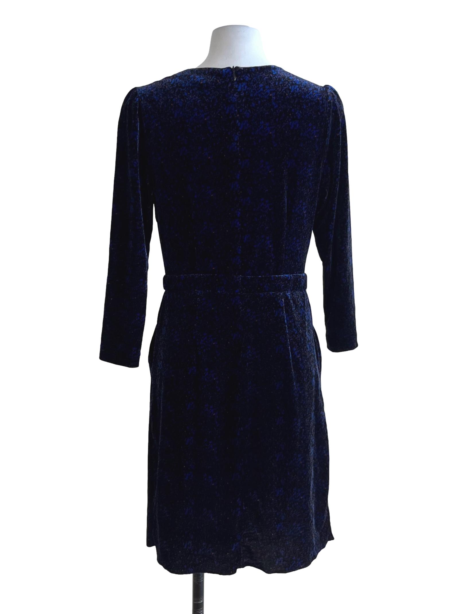 Blue Velvet V-Neckline Empire Dress
