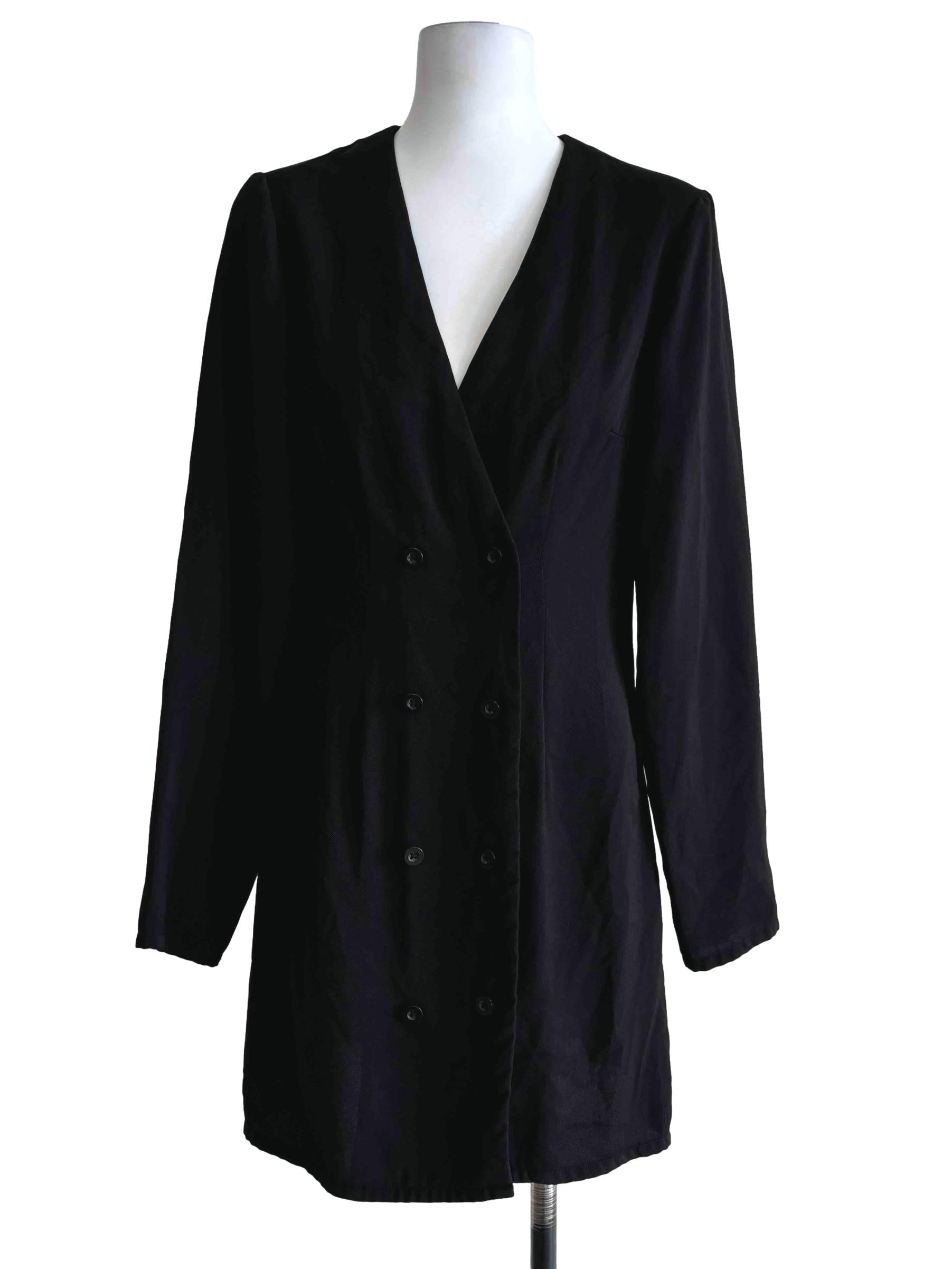 Rich Black Double Button Dress