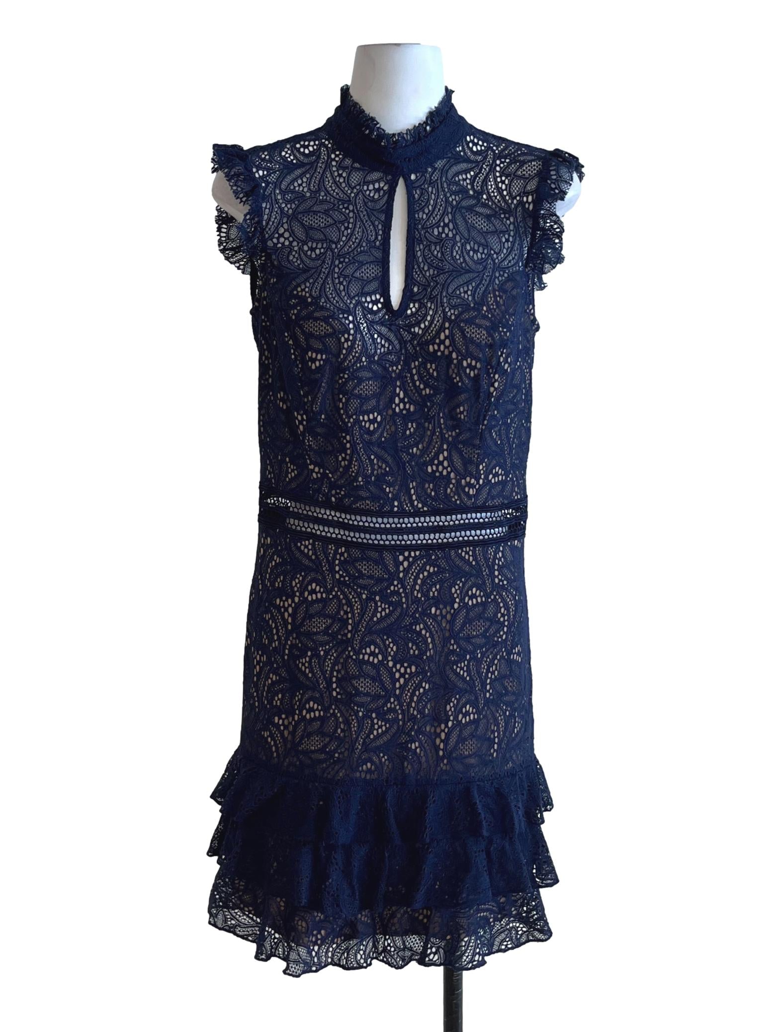 Navy Blue Lace A-Line Dress