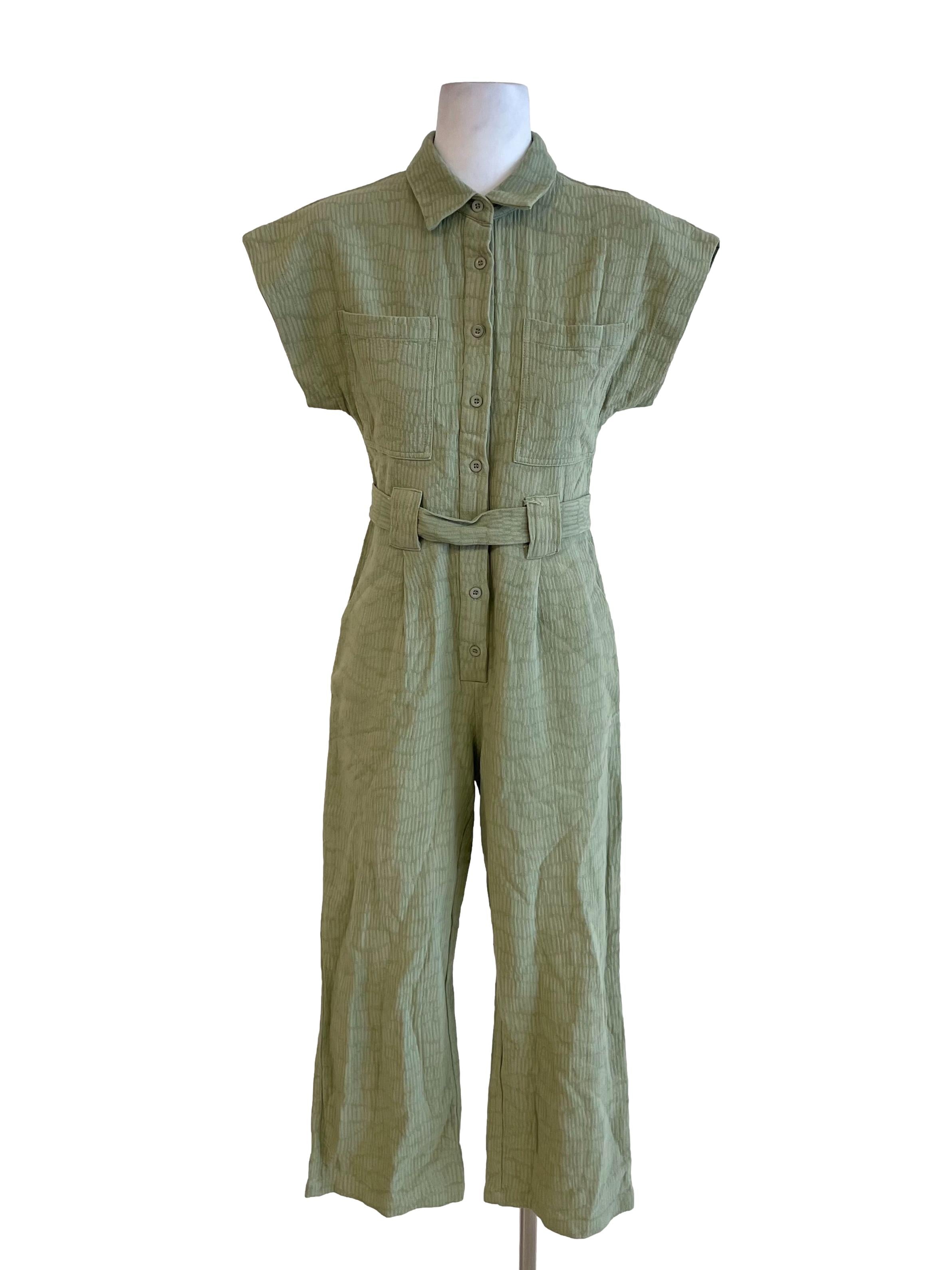 Olive Drop Shoulder Shirt Jumpsuit