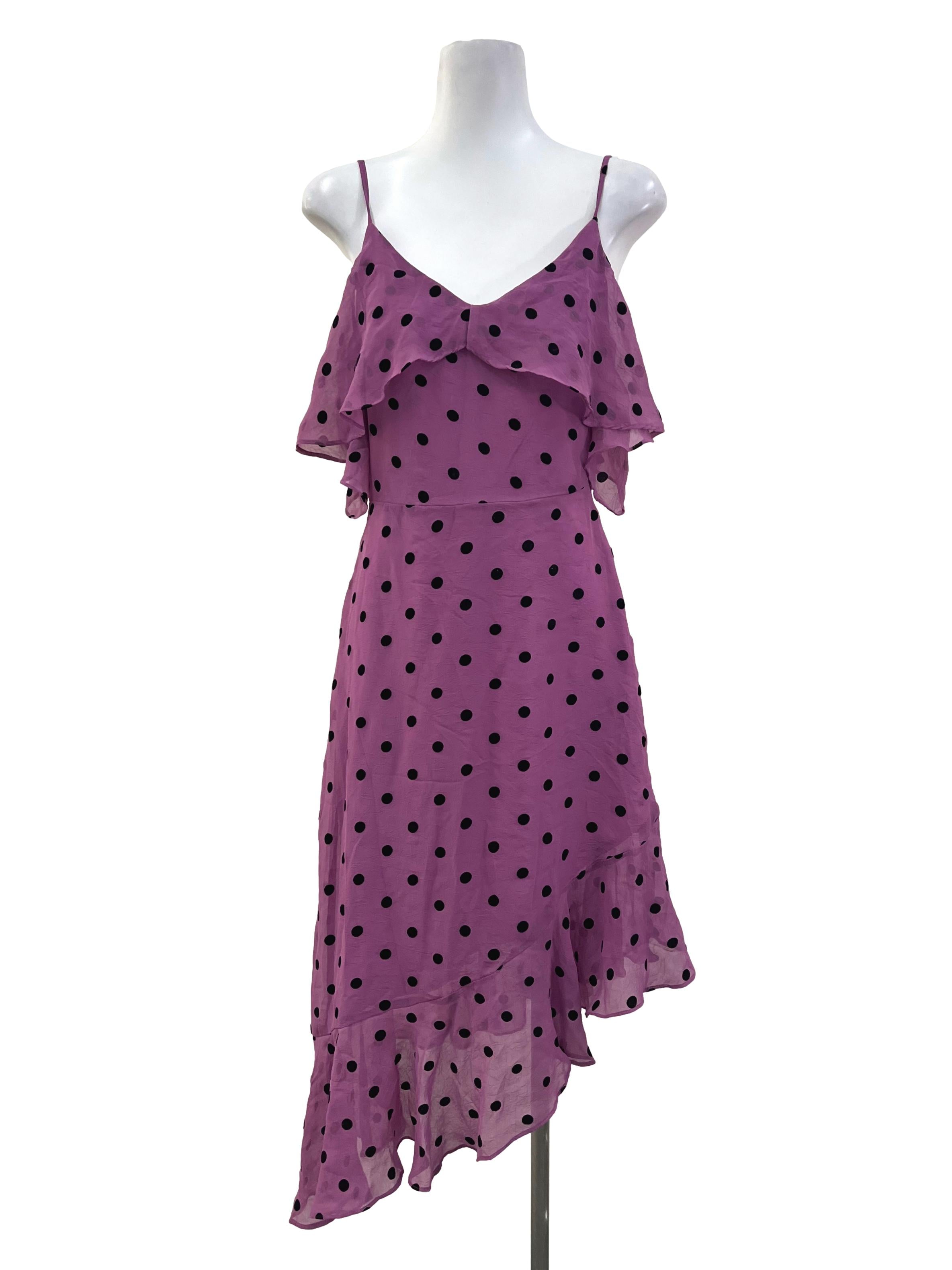 Purple Black Polkadot Ruffled Dress