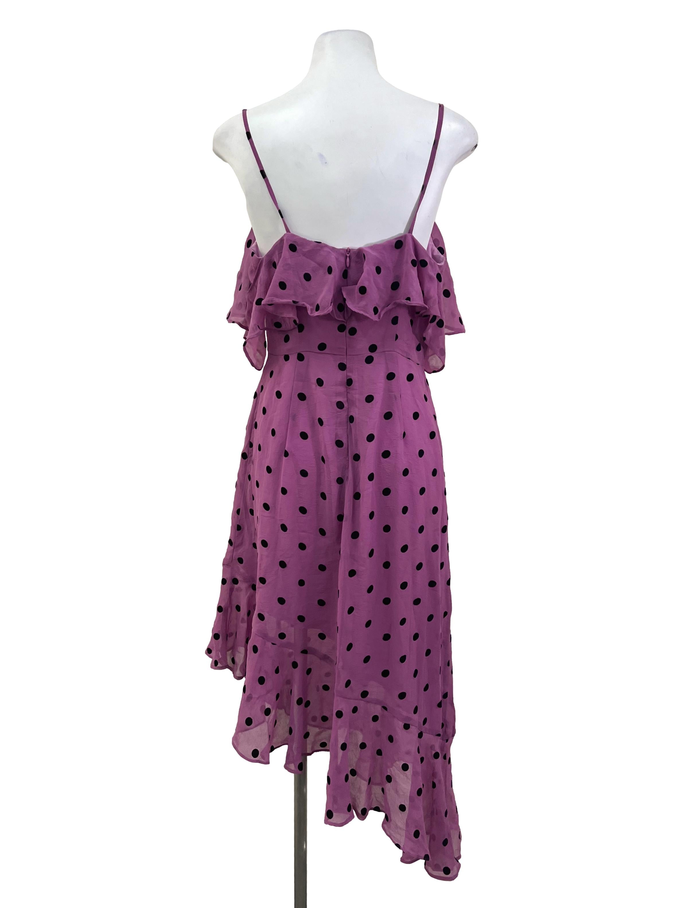 Purple Black Polkadot Ruffled Dress