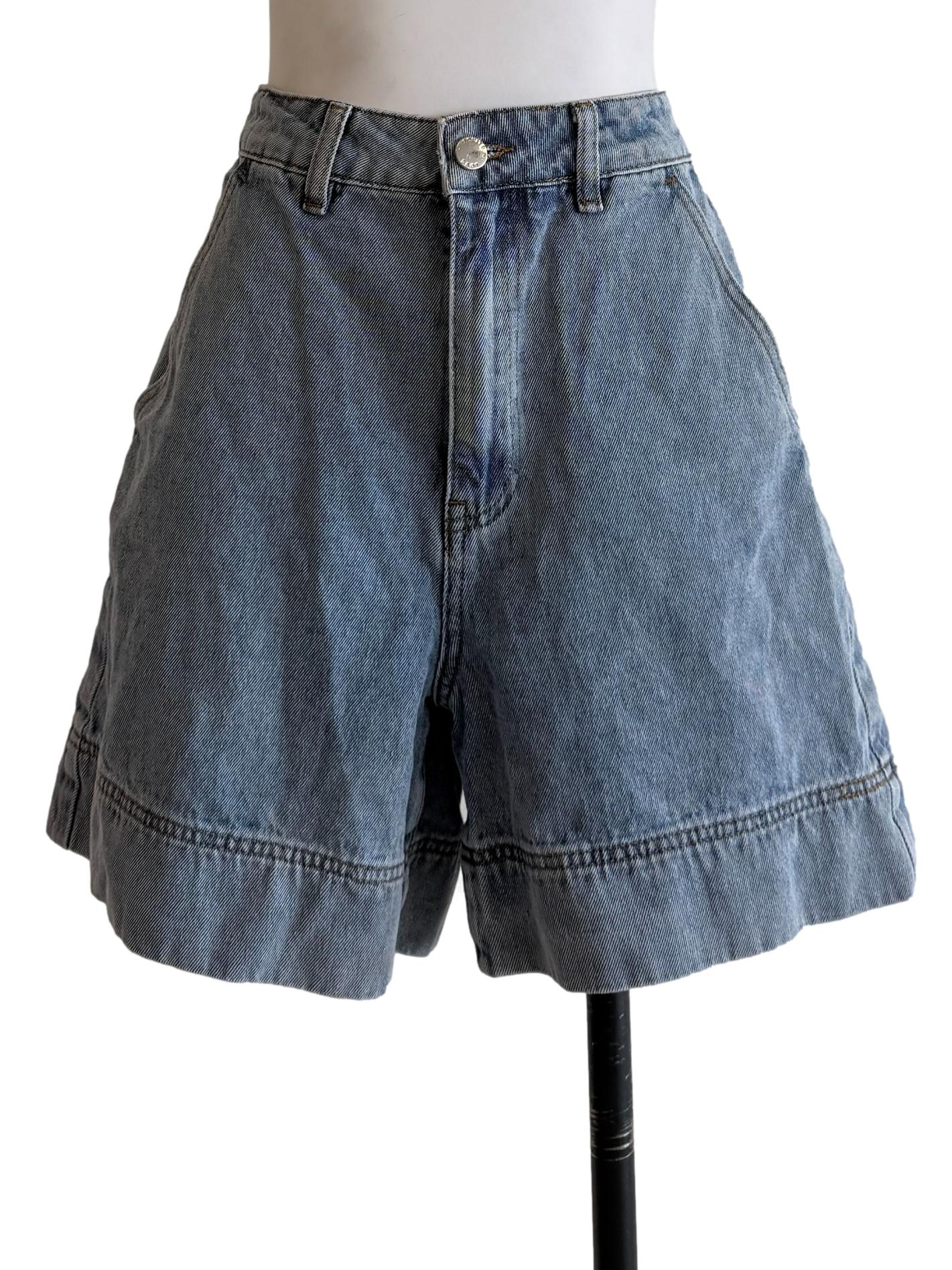Denim Blue Wide Leg Bermuda Shorts