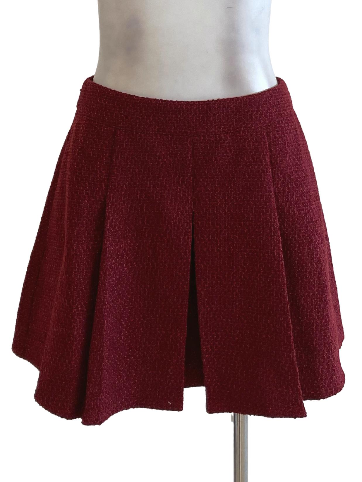 Red Tweed Pleated Box Skirt