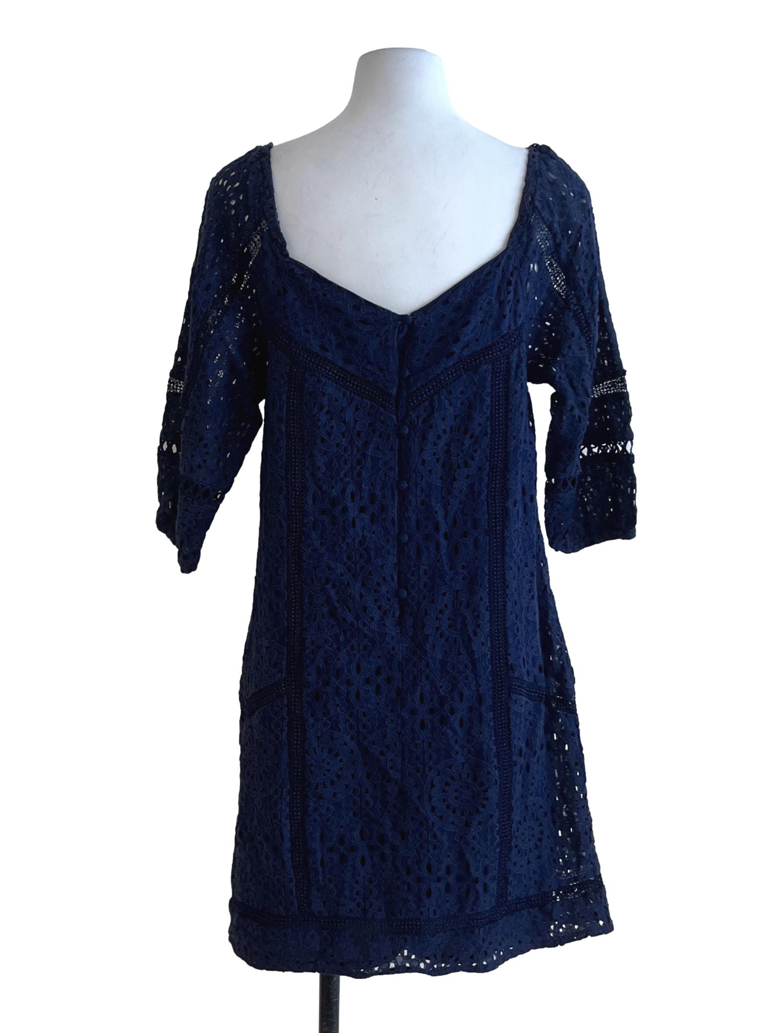 Navy Blue Square Neckline Empire Dress