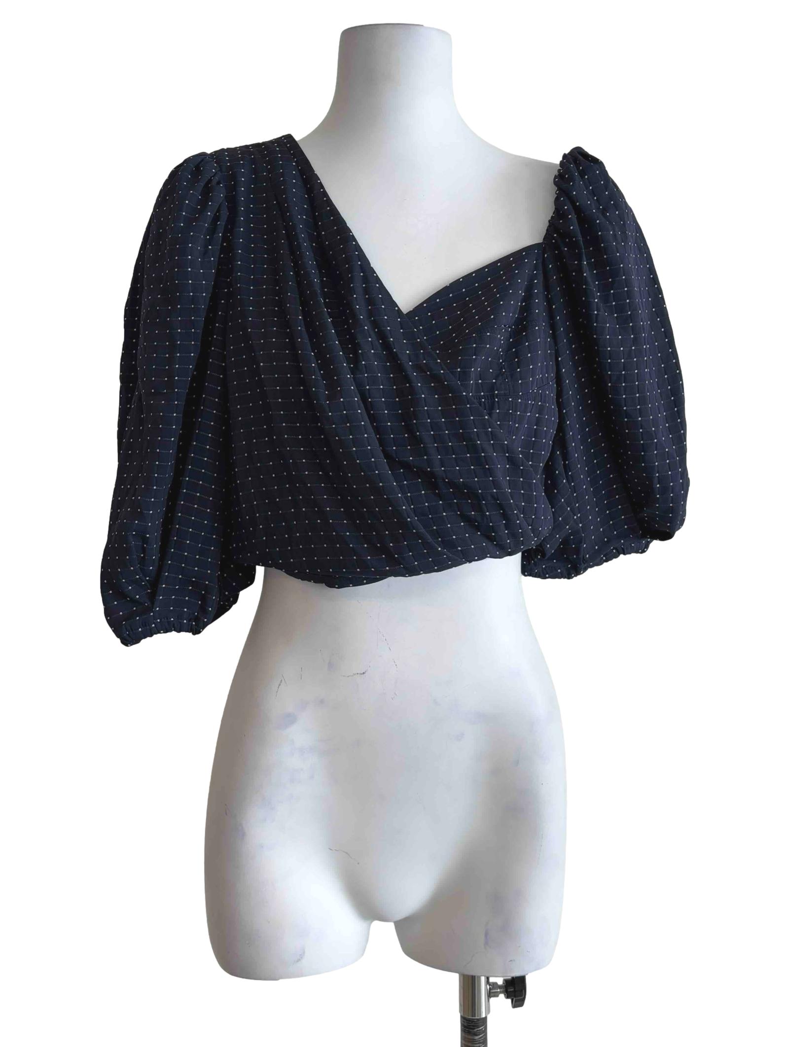 Indigo Blue Dotted Asymmetrical Blouse