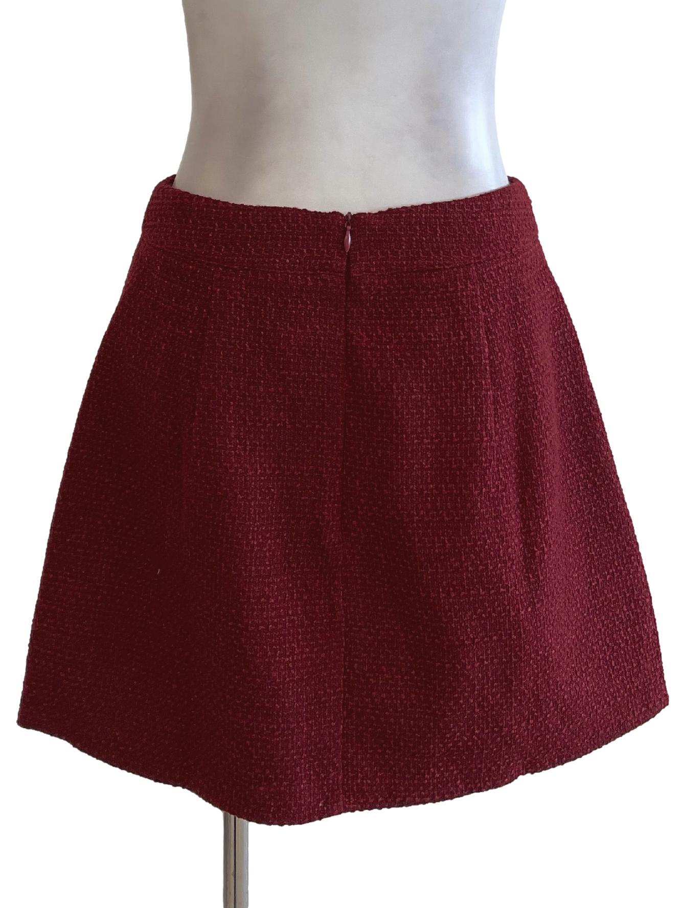 Red Tweed Pleated Box Skirt