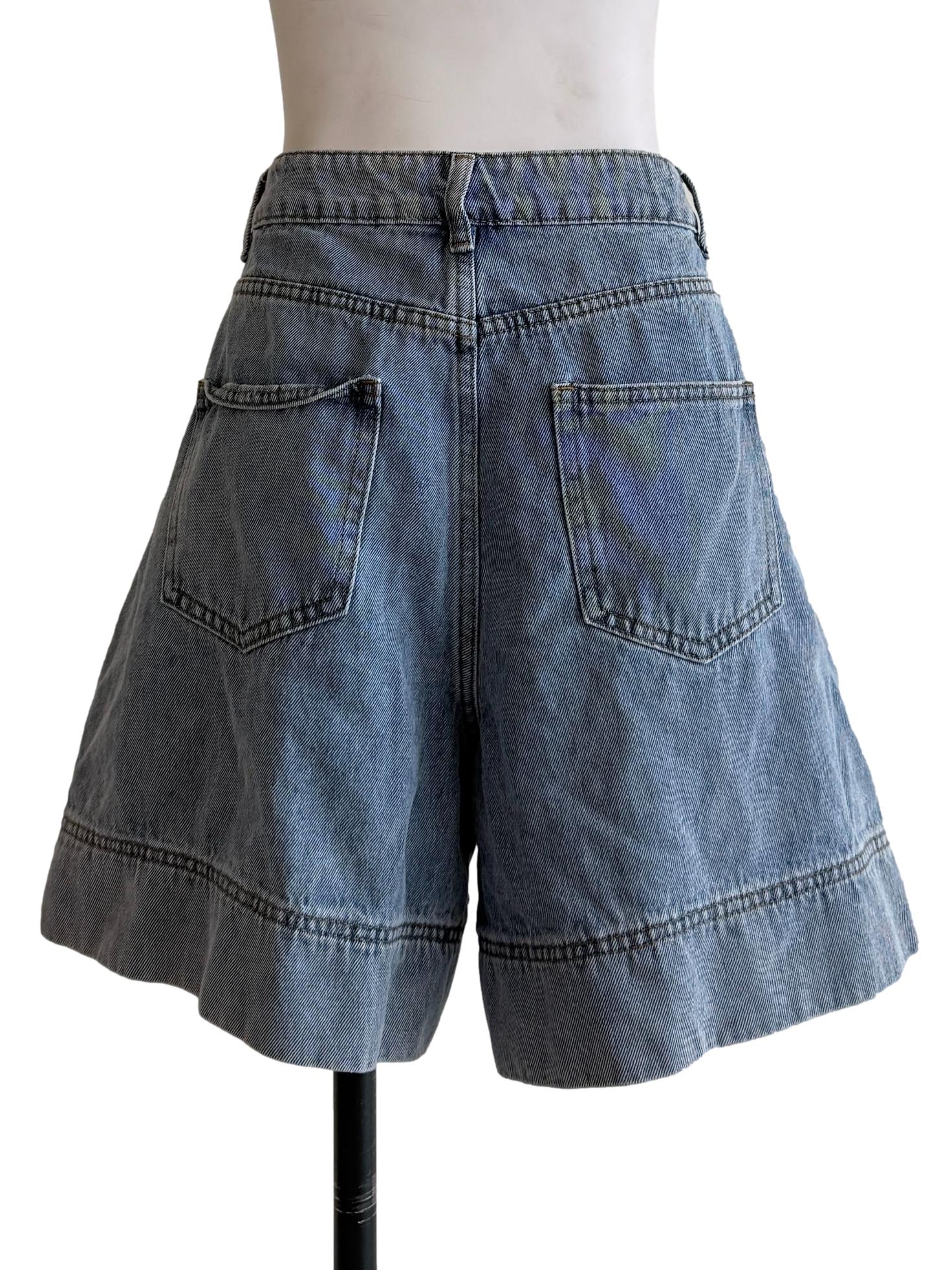 Denim Blue Wide Leg Bermuda Shorts