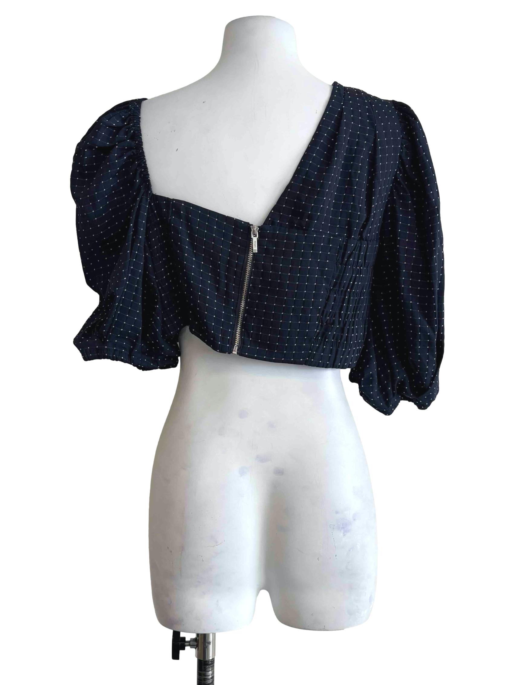 Indigo Blue Dotted Asymmetrical Blouse
