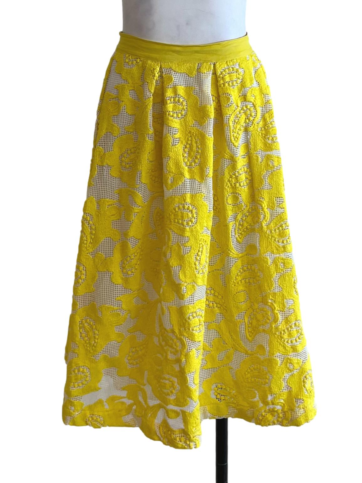 Lemon Yellow Lace A-Line Skirt