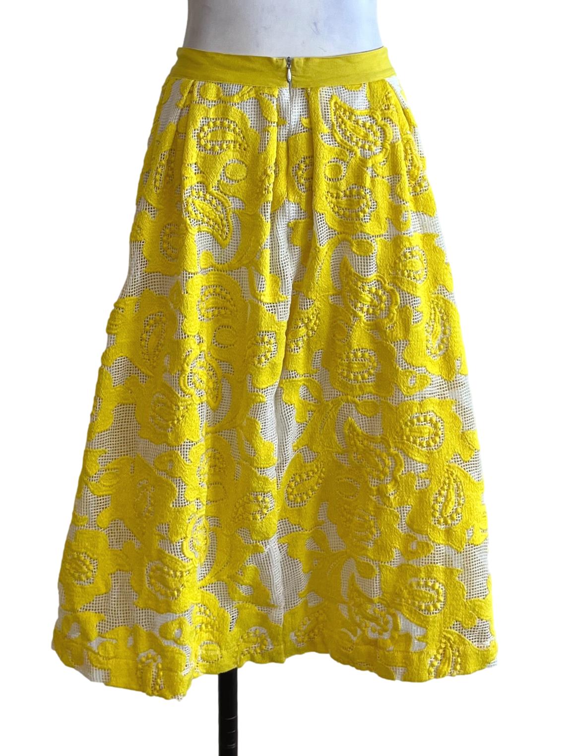 Lemon Yellow Lace A-Line Skirt