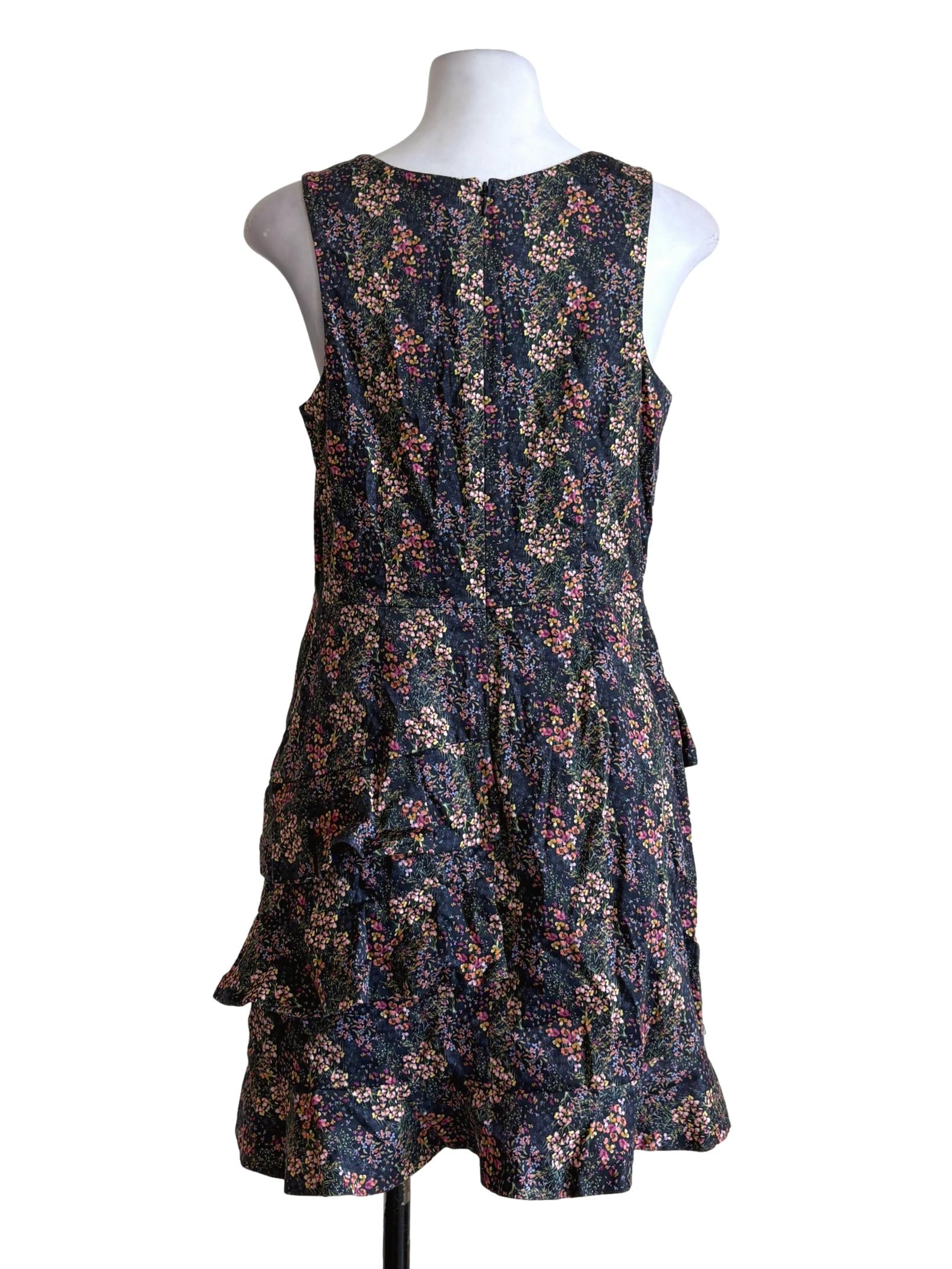 Navy Blue Floral Ruffle Dress