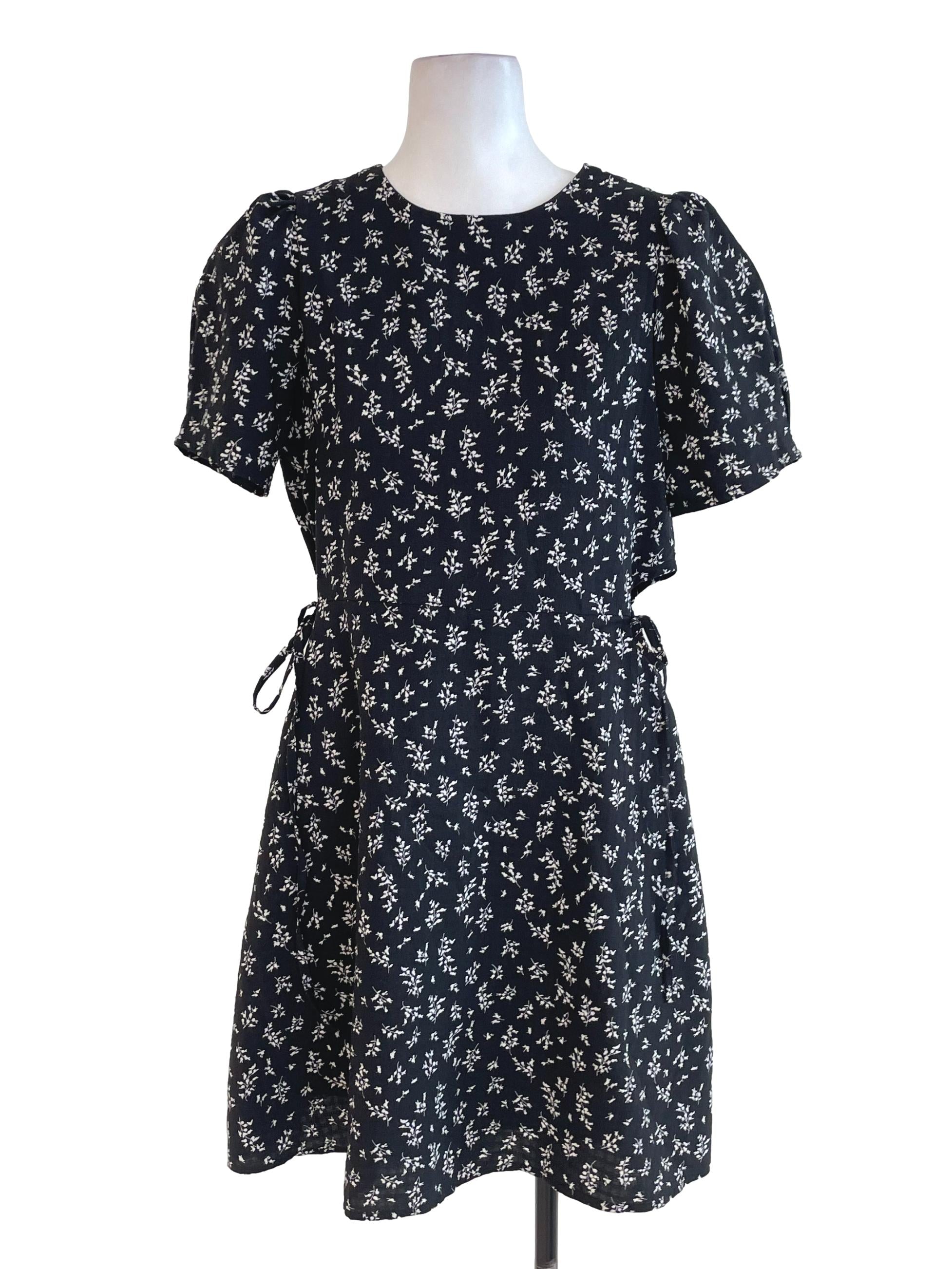 Charcoal Floral Open Waist Dress