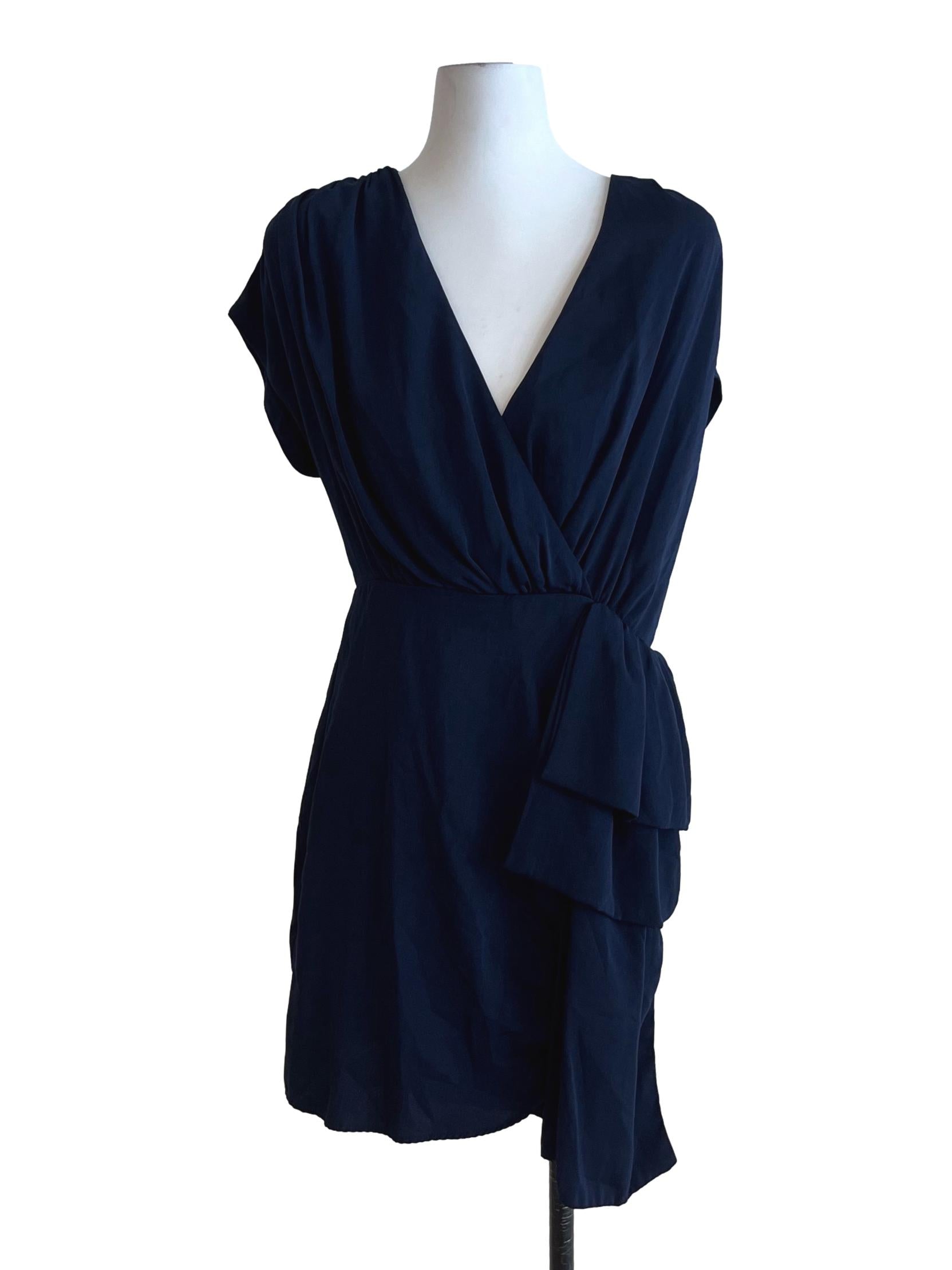 Navy Blue V-Neckline A-Line Dress
