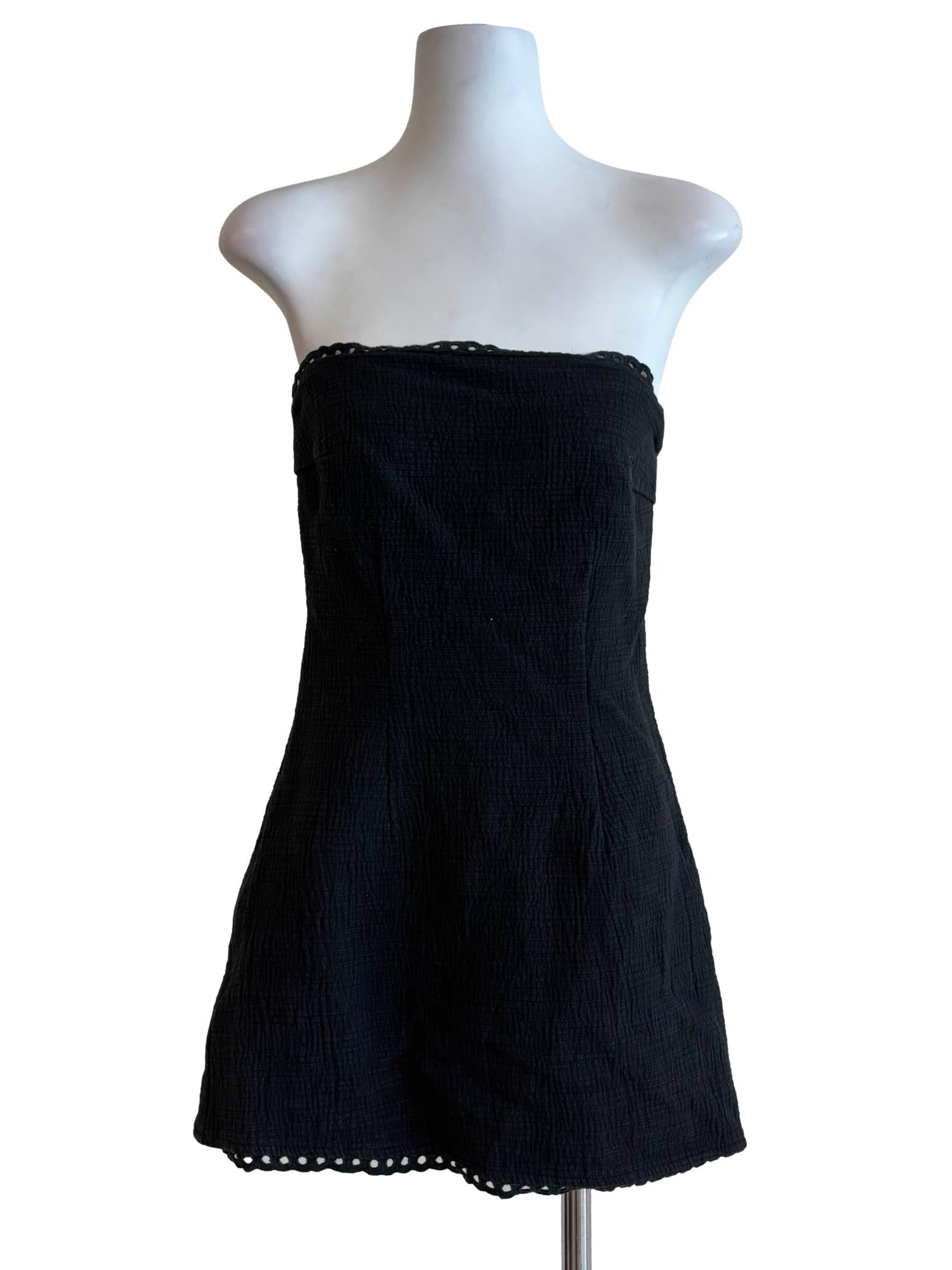 Black Strapless Cotton Mini Dress
